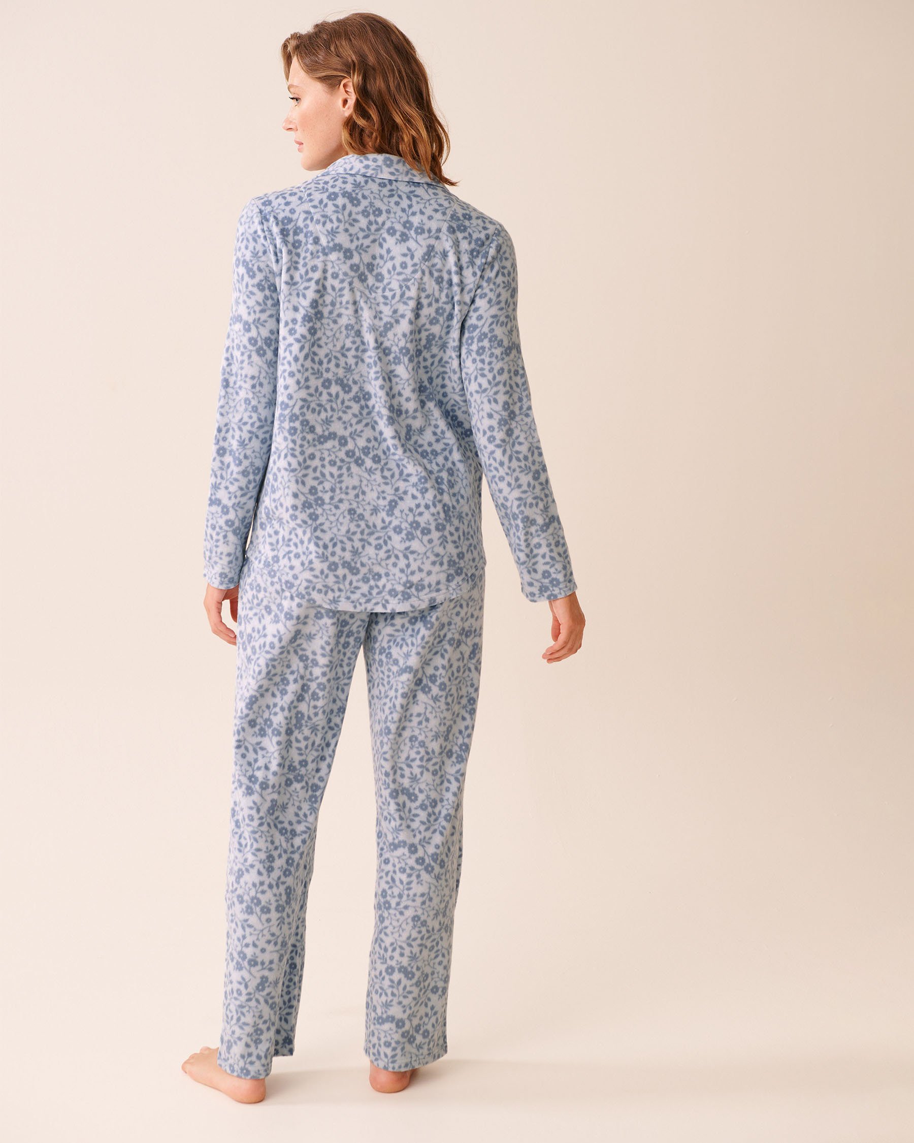 LA VIE EN ROSE Blue Floral Print Microfleece PJ Set Blue Floral 40400090 - View2