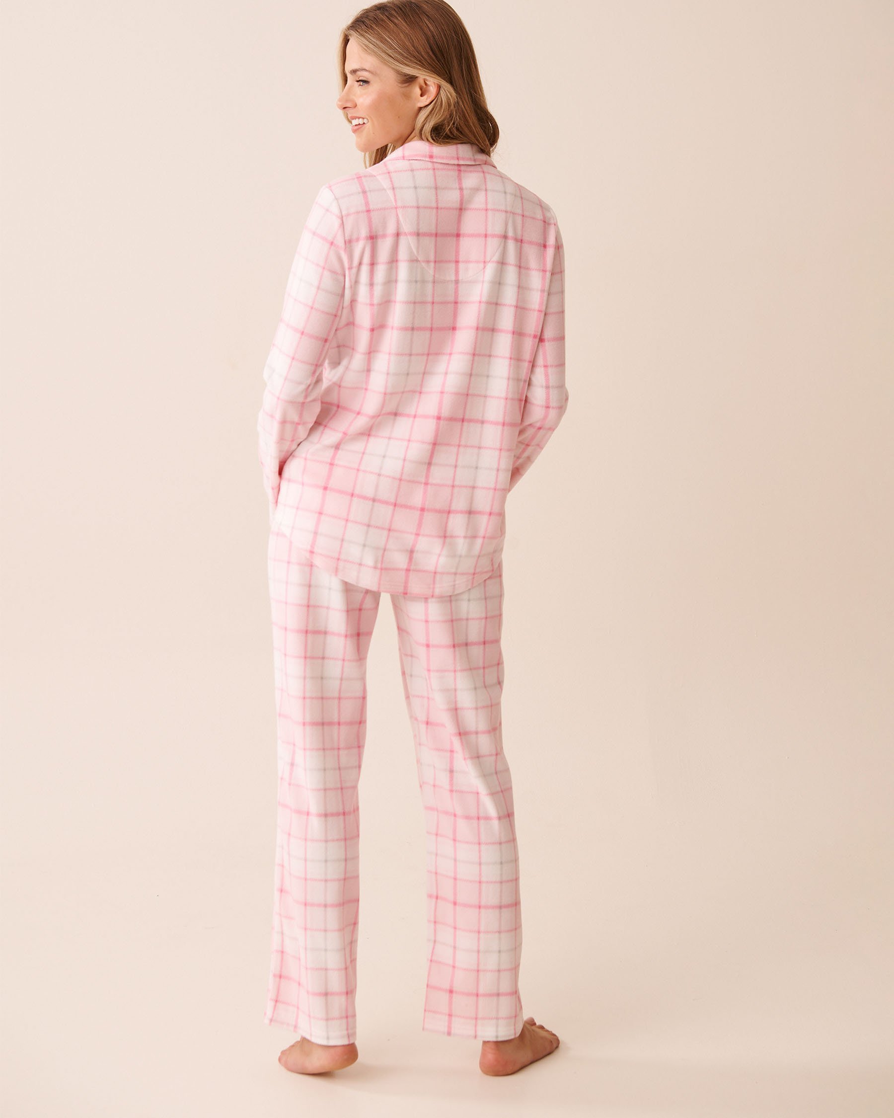 LA VIE EN ROSE Pink Plaid Microfleece PJ Set Light Pink Plaid 40400090 - View2