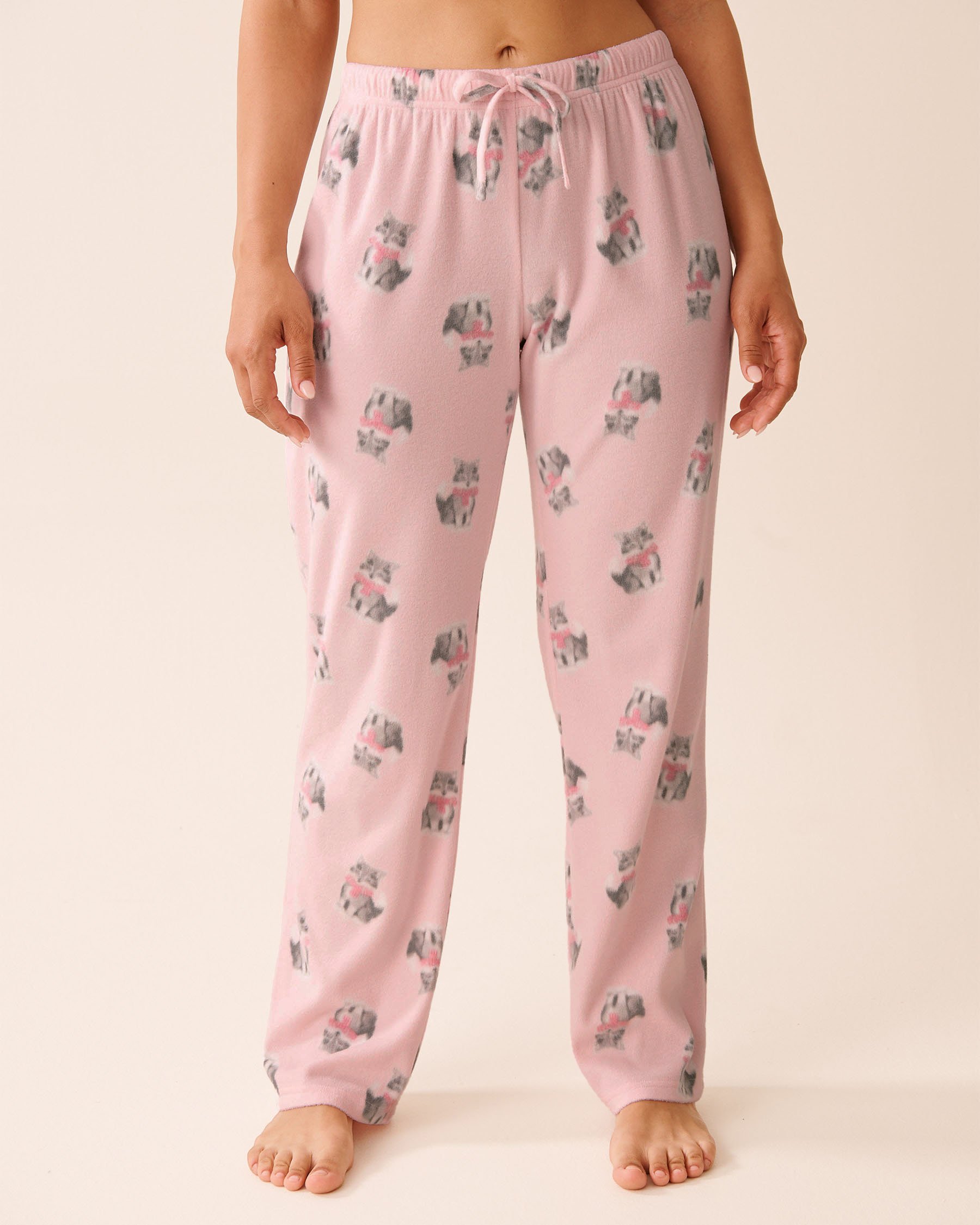 LA VIE EN ROSE Cat Print Microfleece PJ Set Pink/Cats 40400090 - View3