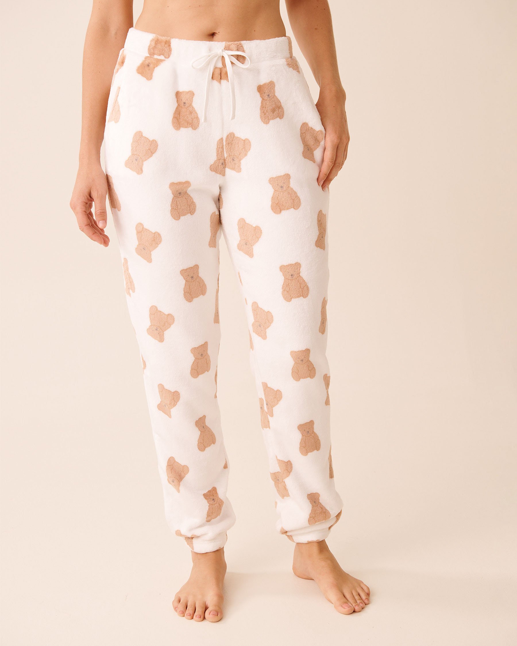 LA VIE EN ROSE Teddy Bear Print Soft Plush PJ Set White/Teddy Bear 40400091 - View4