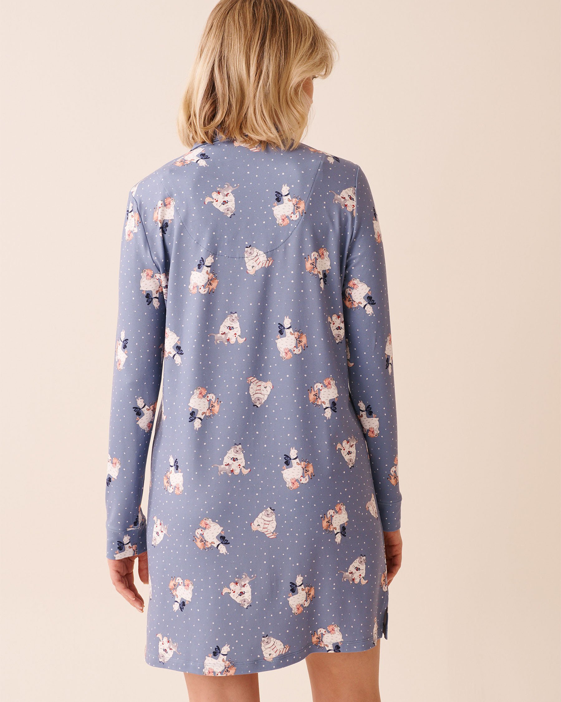 LA VIE EN ROSE Farm Friends Print Super Soft Button-down Sleepshirt Light Blue/Farm Animals 40500462 - View2