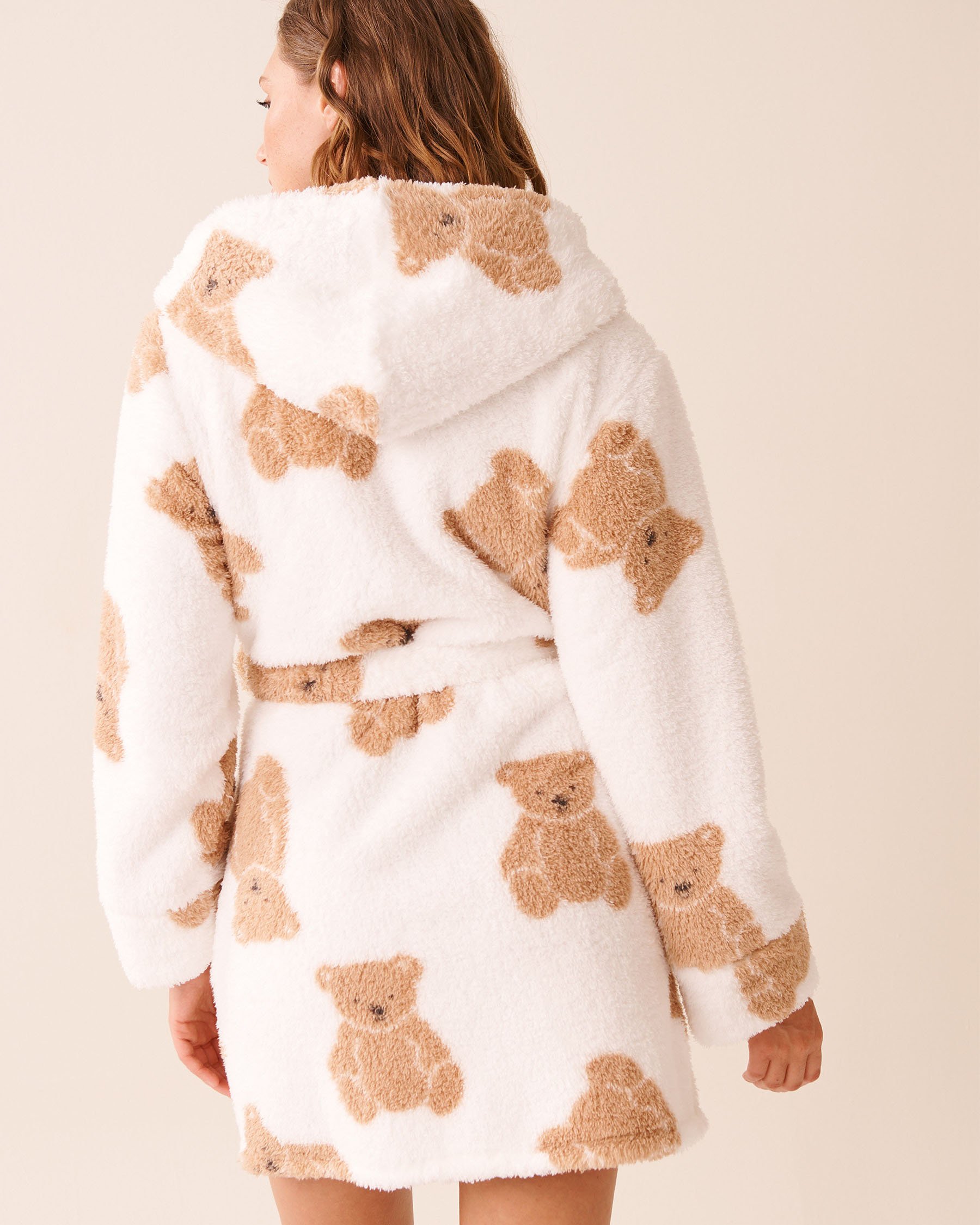 LA VIE EN ROSE Teddy Bear Print Soft Plush Hooded Robe White/Teddy Bears 40600215 - View2