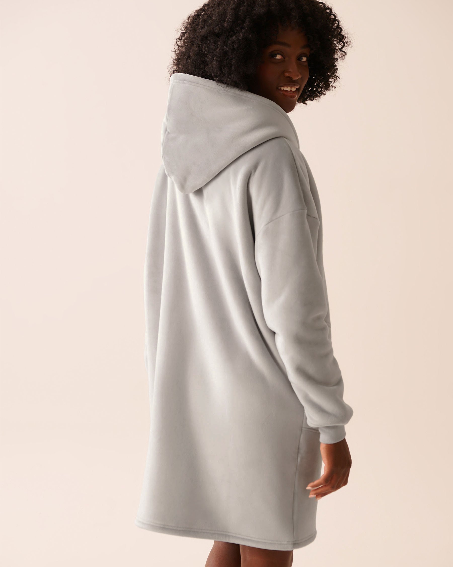 LA VIE EN ROSE Hooded Robe with Zipper Grey 40600216 - View2