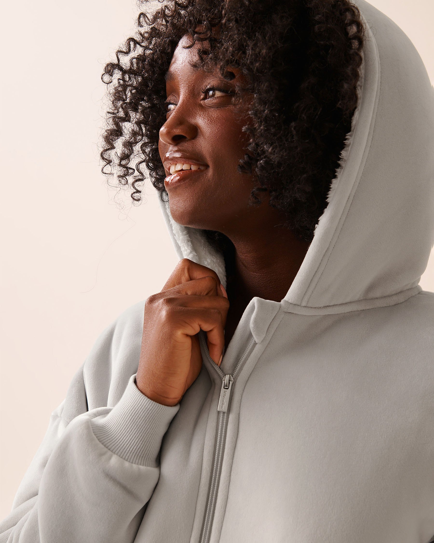 LA VIE EN ROSE Hooded Robe with Zipper Grey 40600216 - View3