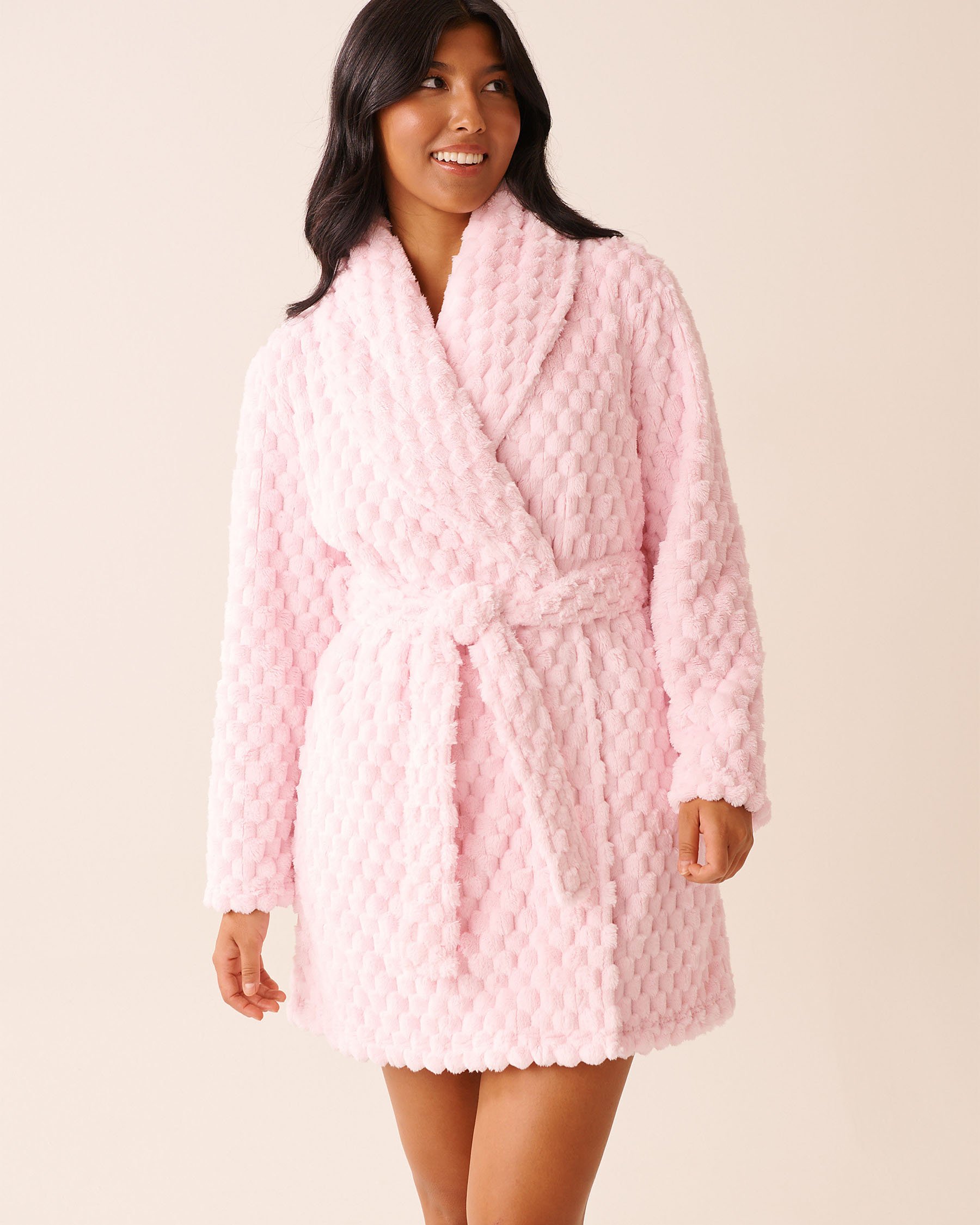 LA VIE EN ROSE Soft Plush Quilted Effect Robe Pastel Pink 40600219 - View3