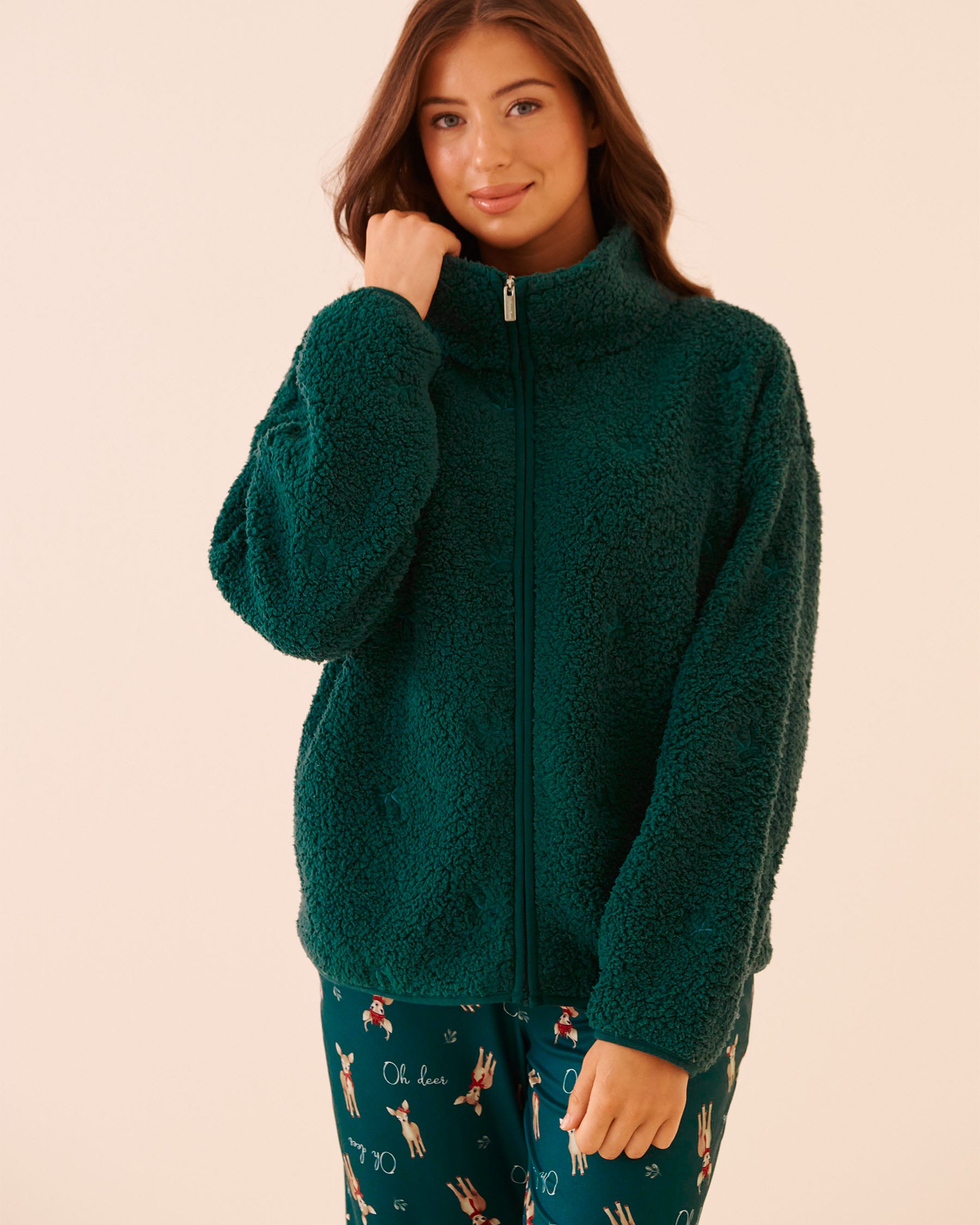 LA VIE EN ROSE Bow Embroidered Sherpa Cardigan Green/Bows 40600227 - View3