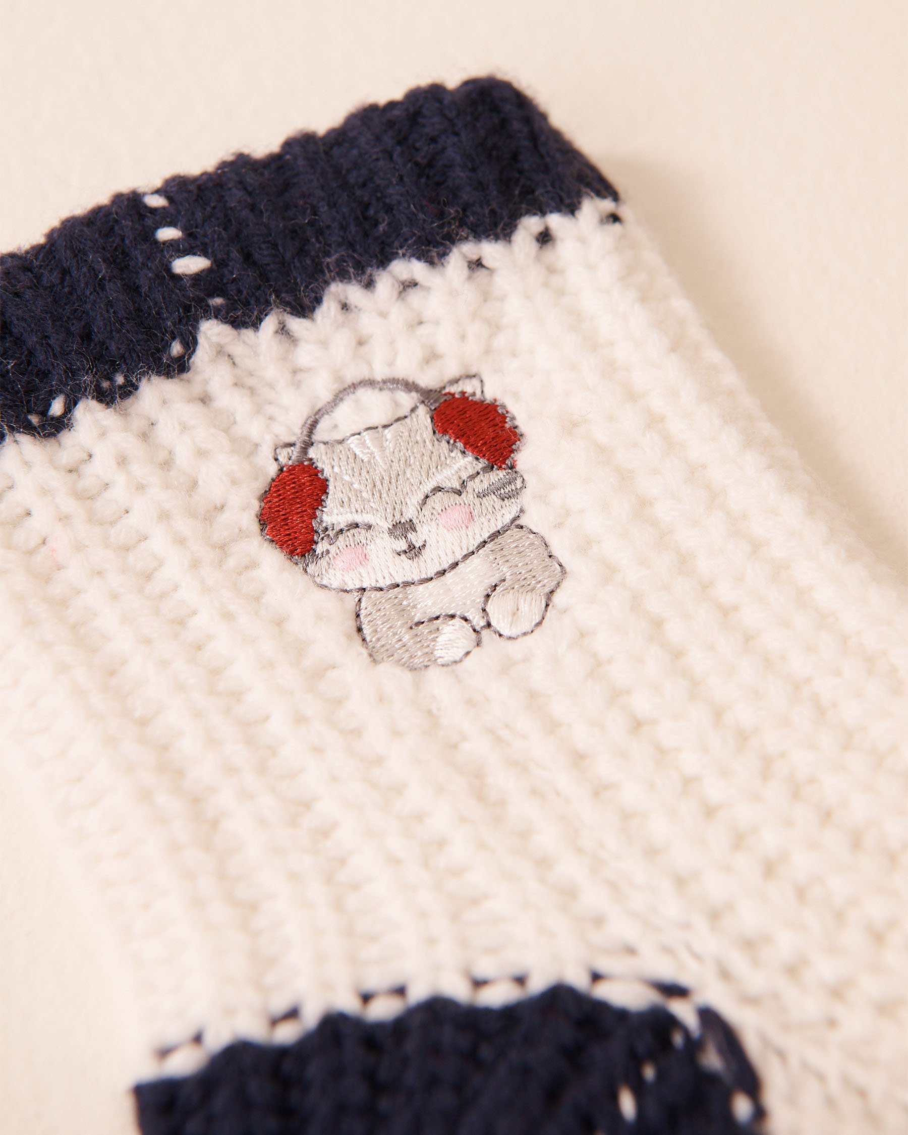 LA VIE EN ROSE Bas en tricot broderie chat Blanc/Chat 40700423 - Voir3