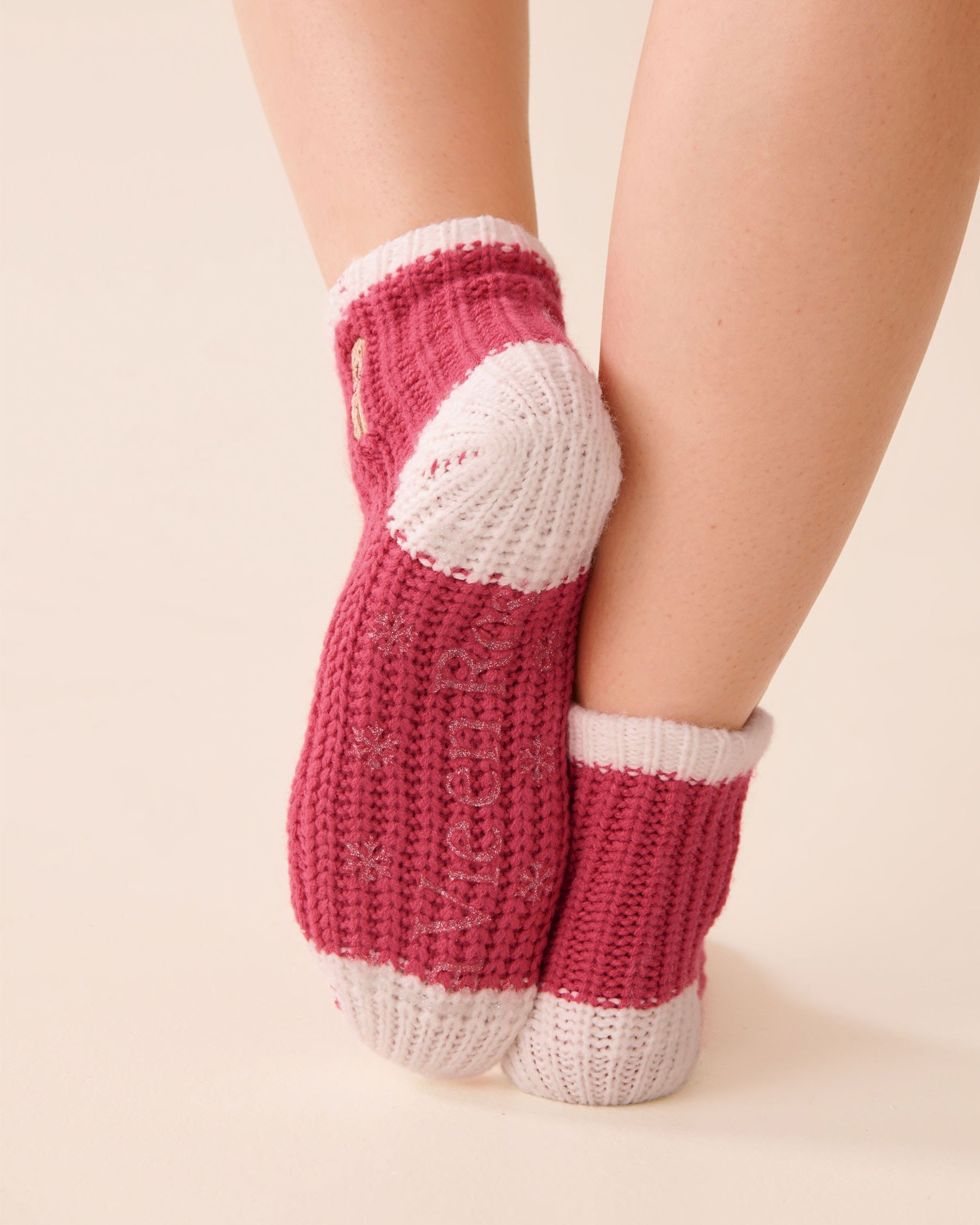 LA VIE EN ROSE Bas en tricot broderie chien Rouge/Chien 40700423 - Voir3