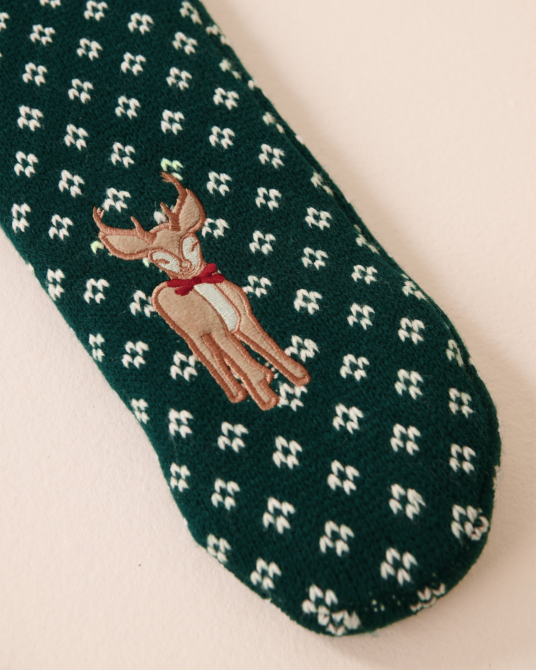 LA VIE EN ROSE Long Knit and Sherpa Deer Socks Fir Green/Deer 40700426 - View1