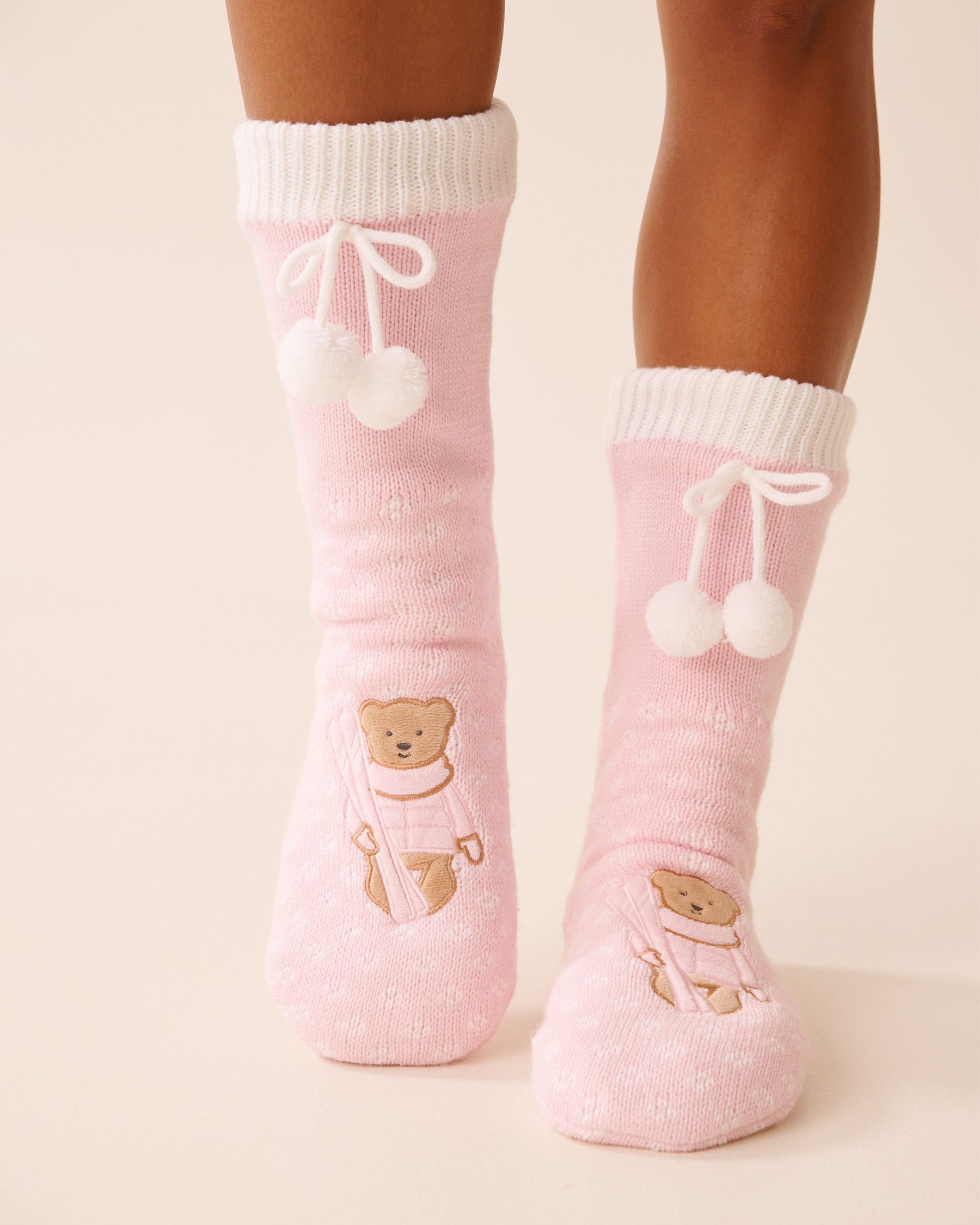 LA VIE EN ROSE Long Knit and Sherpa Teddy Bear Socks Light Pink/Teddy Bear 40700426 - View4