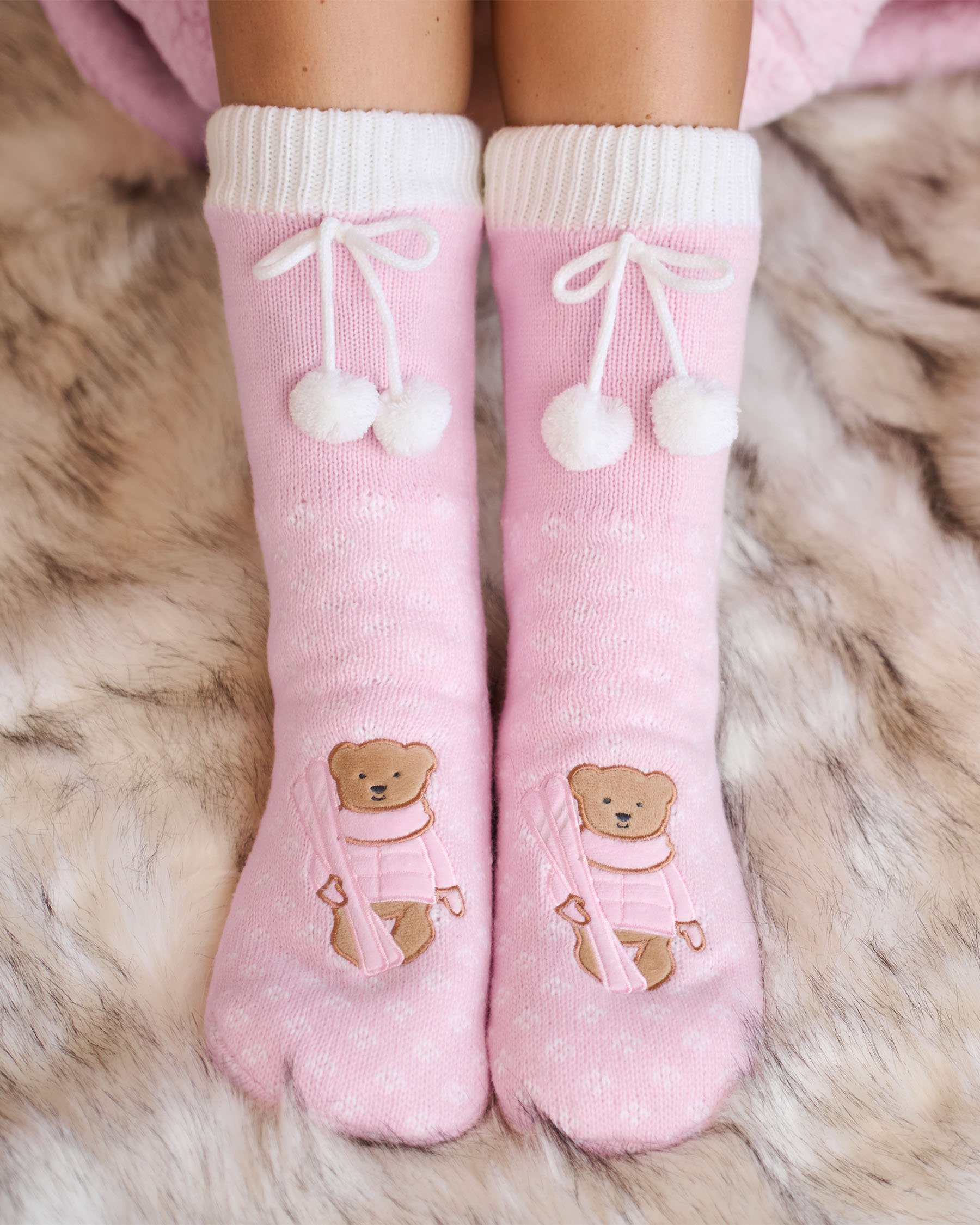 LA VIE EN ROSE Long Knit and Sherpa Teddy Bear Socks Light Pink/Teddy Bear 40700426 - View1
