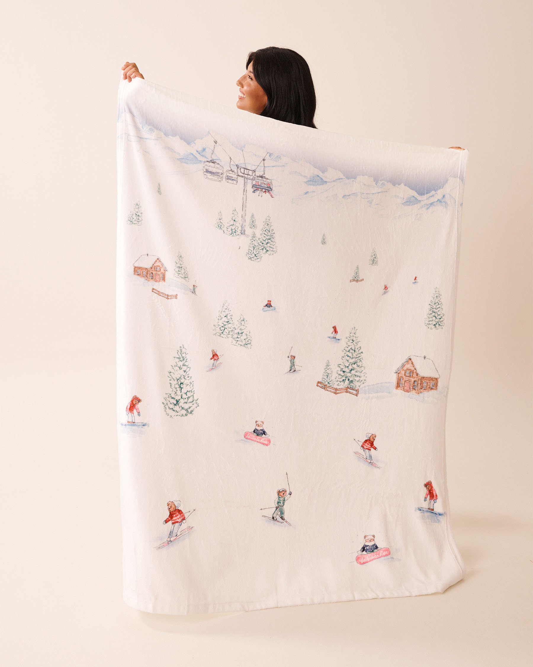 LA VIE EN ROSE Après-Ski Soft Plush Blanket White/Skiing Bears 40700441 - View1