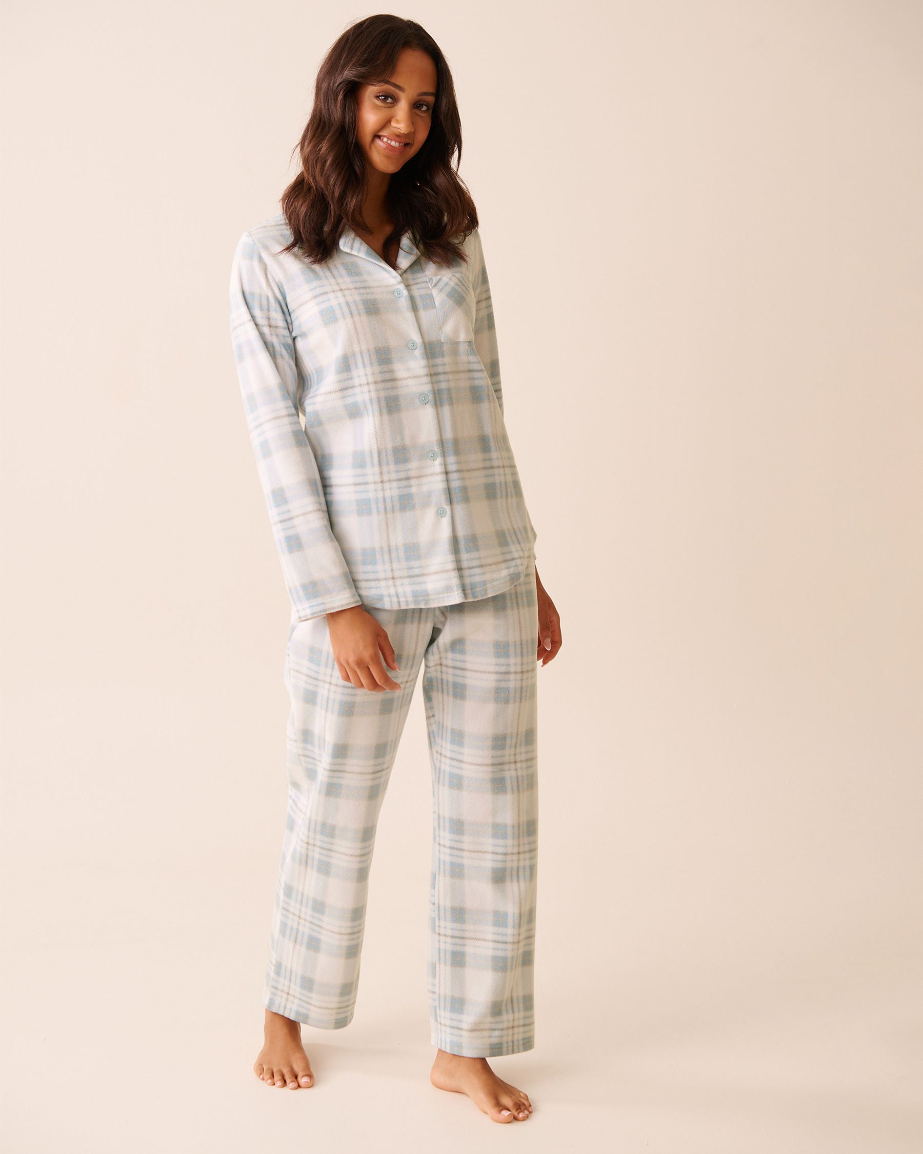 LA VIE EN ROSE Blue Plaid Microfleece PJ Set Light Blue Plaid 40400090 - View1