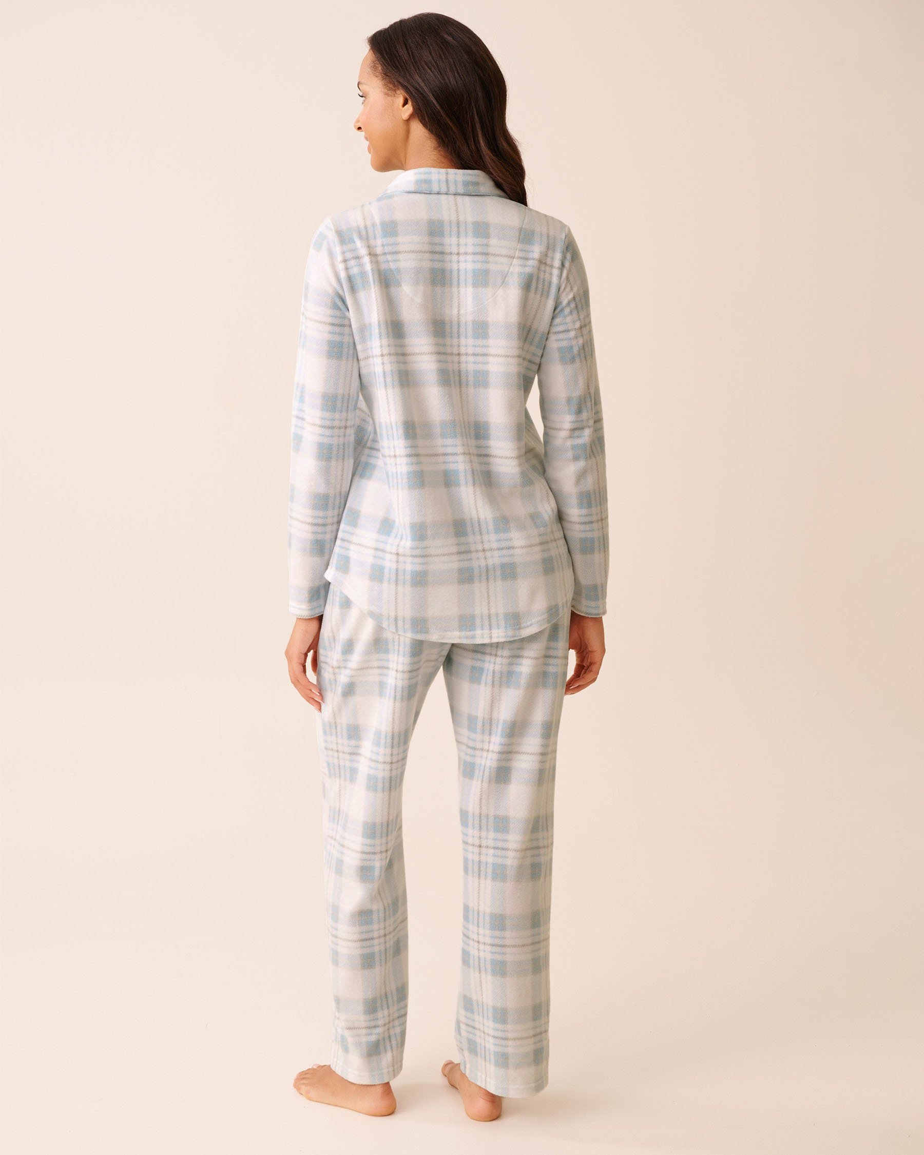 LA VIE EN ROSE Blue Plaid Microfleece PJ Set Light Blue Plaid 40400090 - View2