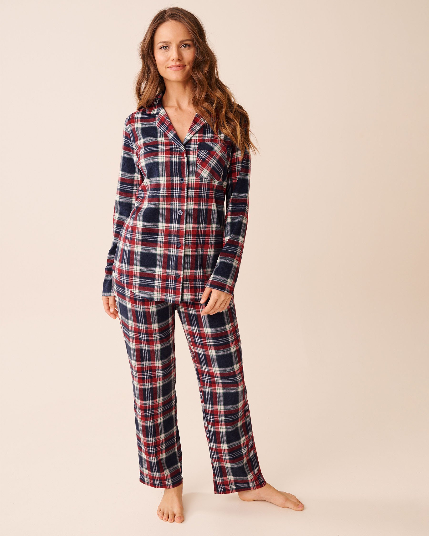 LA VIE EN ROSE Blue Plaid Microfleece PJ Set Red & Blue Plaid 40400090 - View1