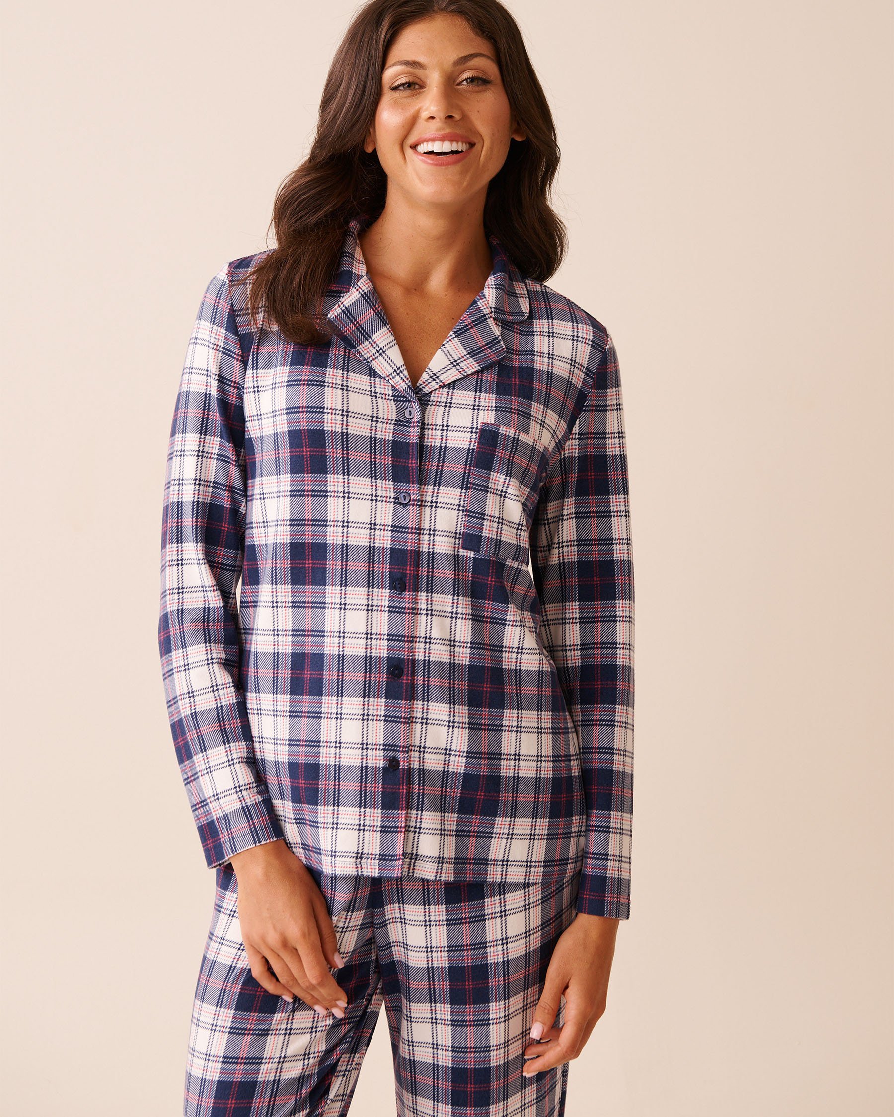 LA VIE EN ROSE Blue Plaid Recycled Fibers Button-down Shirt Blue Plaid 40100796 - View1