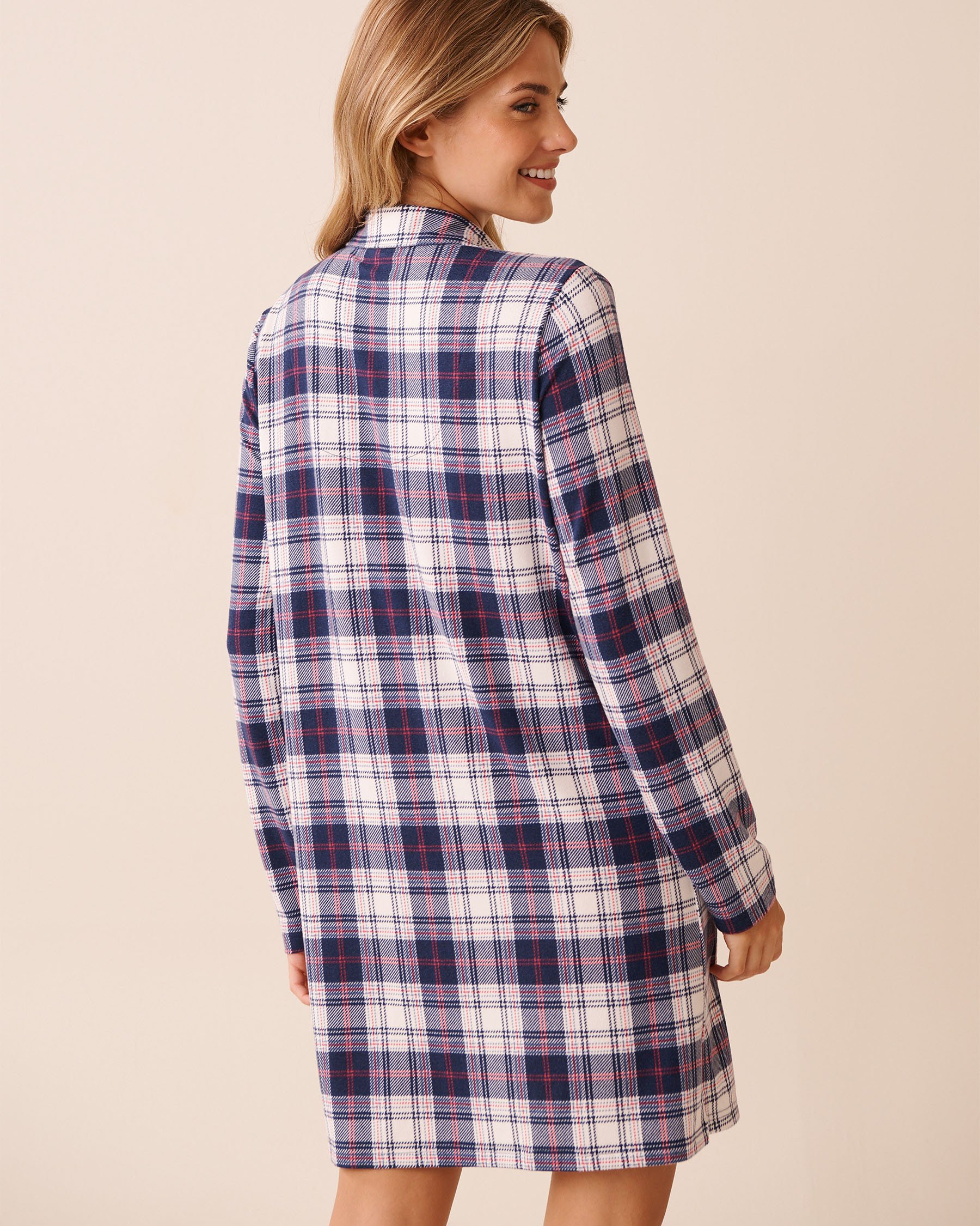 LA VIE EN ROSE Blue Plaid Recycled Fibers Button-down Sleepshirt Blue Plaid 40500457 - View2