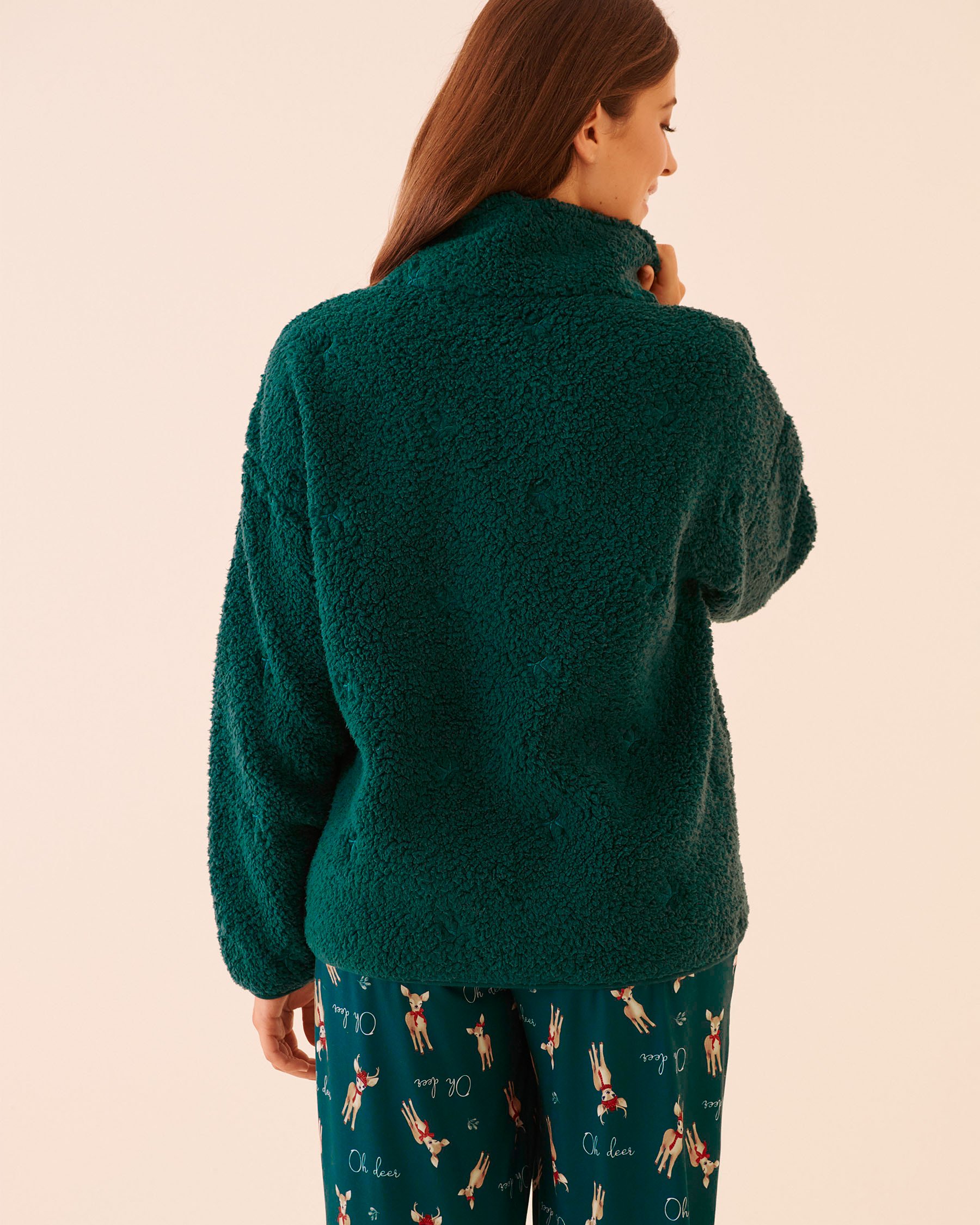 LA VIE EN ROSE Bow Embroidered Sherpa Cardigan Green/Bows 40600227 - View4