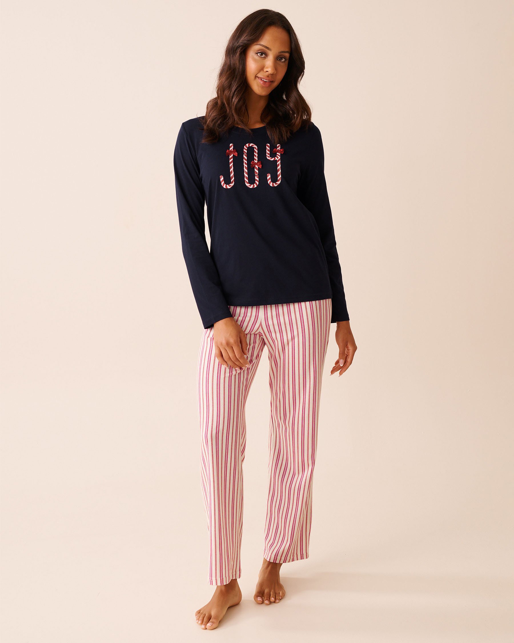 LA VIE EN ROSE Candy Cane Print Cotton PJ Set Blue/Candy Cane 40400087 - View1