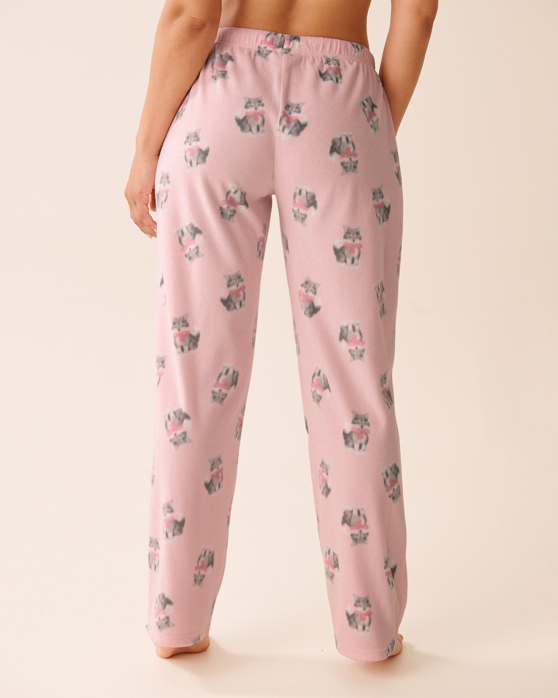 LA VIE EN ROSE Cat Print Microfleece PJ Set Pink/Cats 40400090 - View4