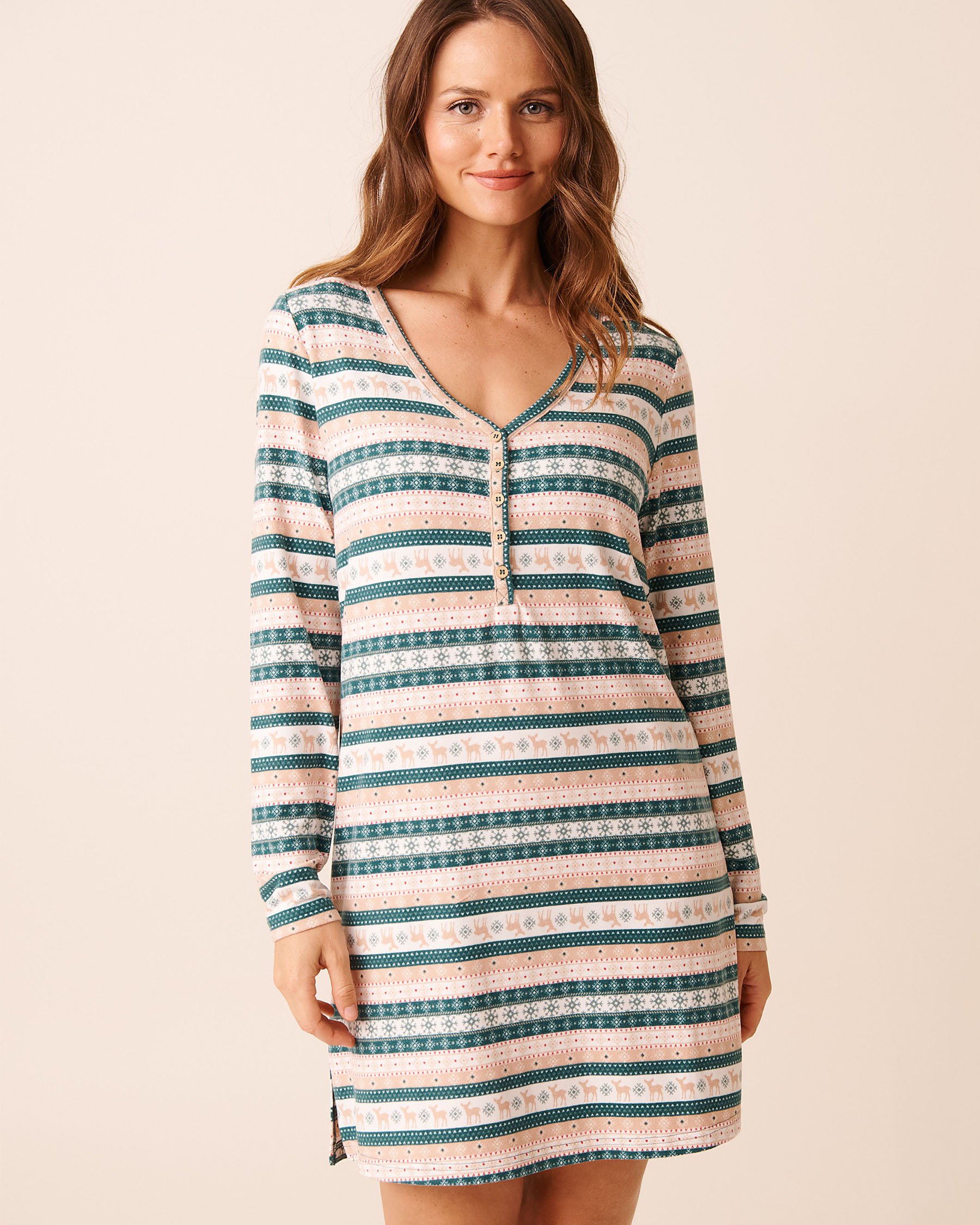 LA VIE EN ROSE Deer Print Recycled Fibers Long Sleeve Sleepshirt Fair Isle/Deer 40500456 - View1