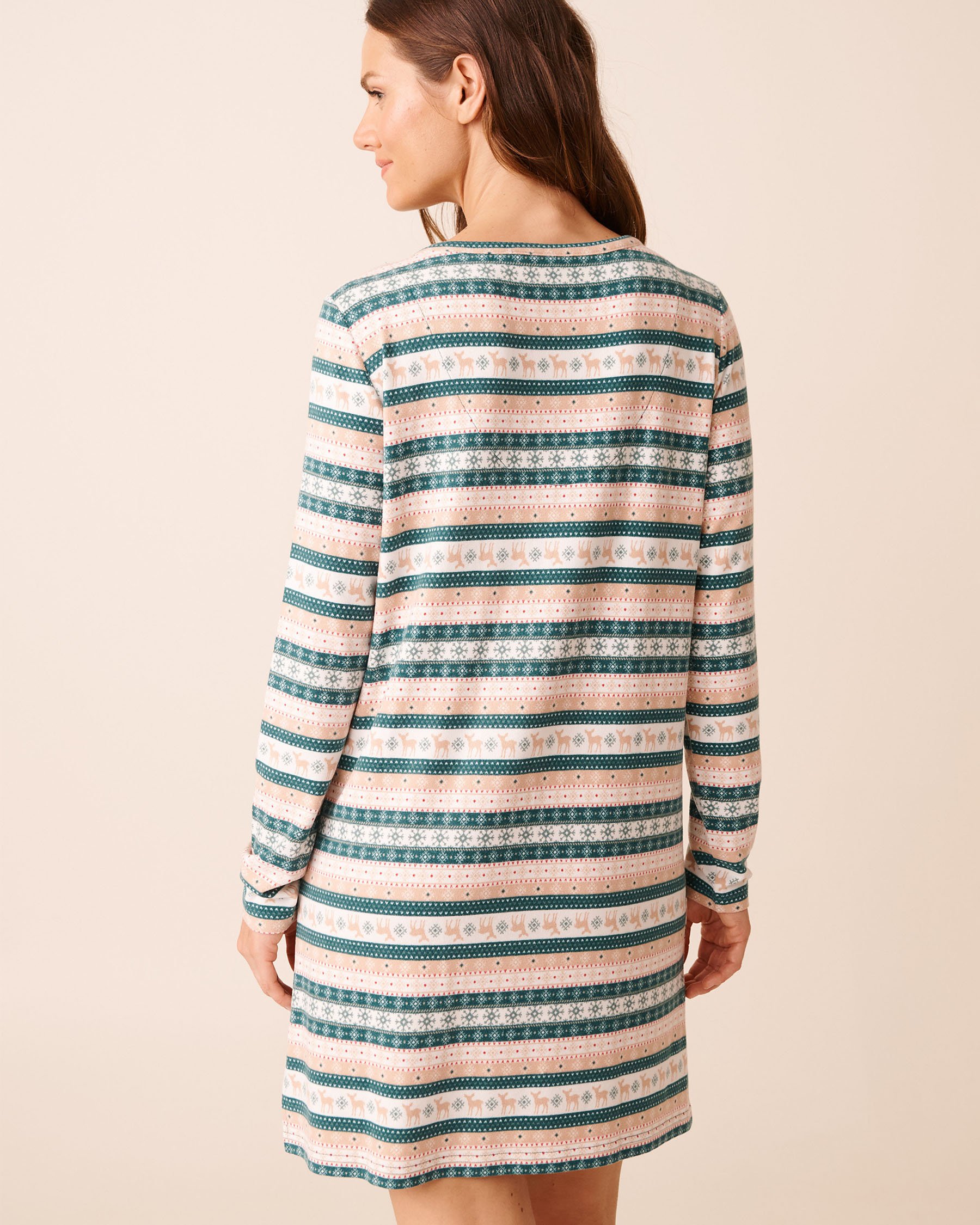 LA VIE EN ROSE Deer Print Recycled Fibers Long Sleeve Sleepshirt Fair Isle/Deer 40500456 - View2