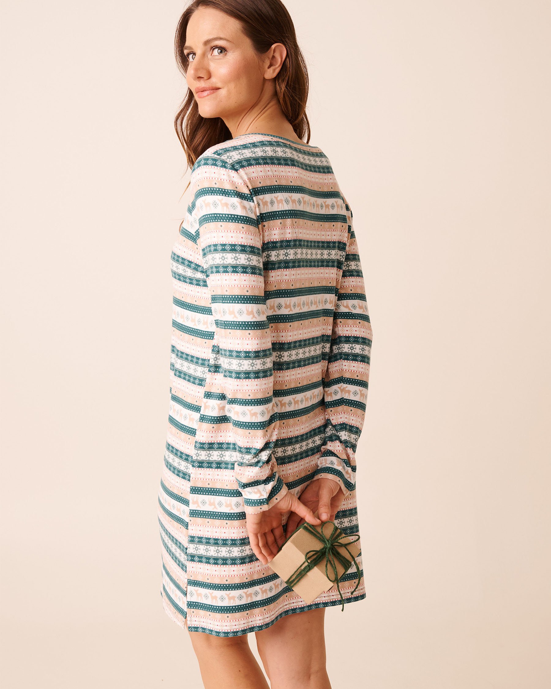 LA VIE EN ROSE Deer Print Recycled Fibers Long Sleeve Sleepshirt Fair Isle/Deer 40500456 - View3