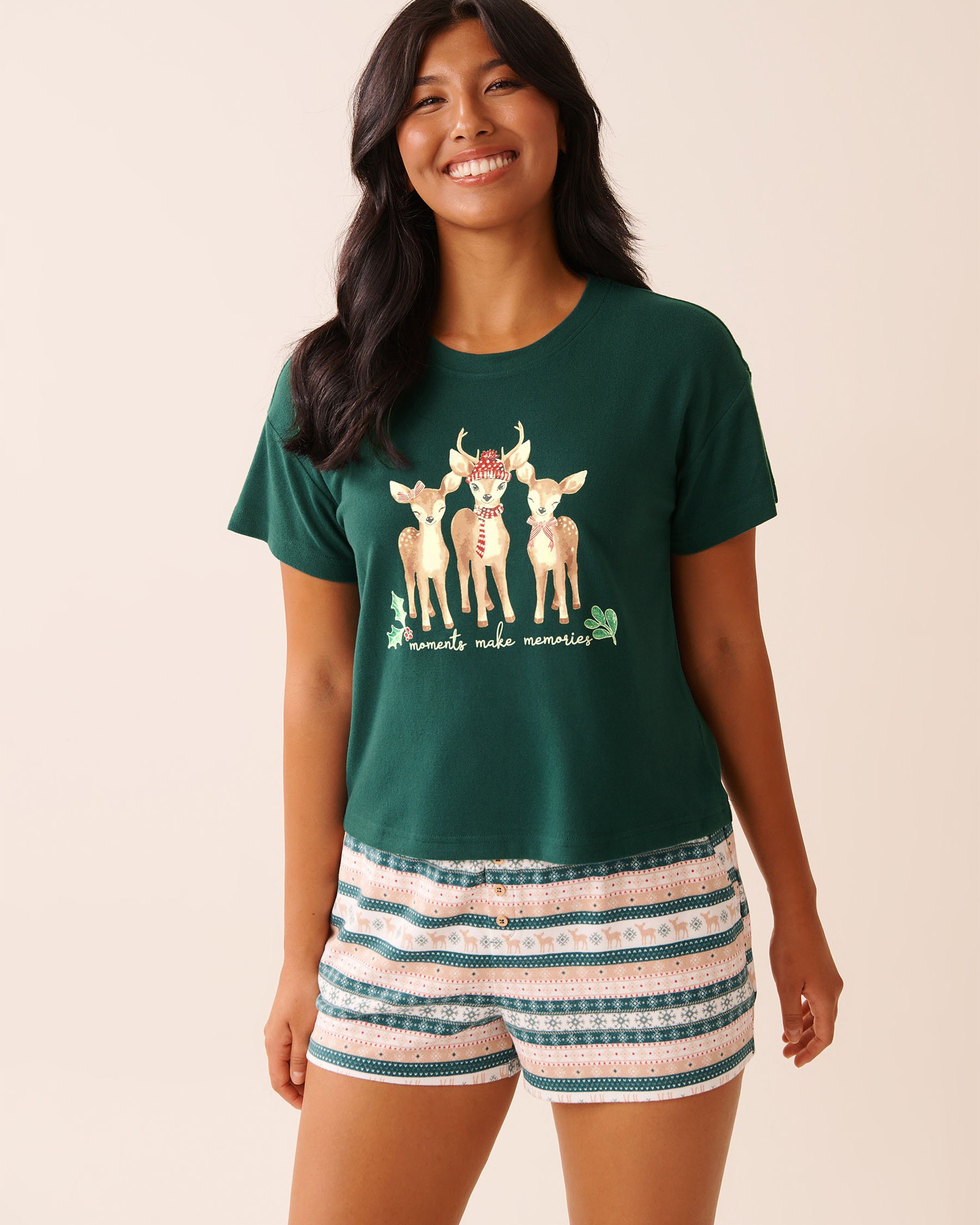 LA VIE EN ROSE Deer Print Recycled Fibers T-shirt Fir Green 40100794 - View1