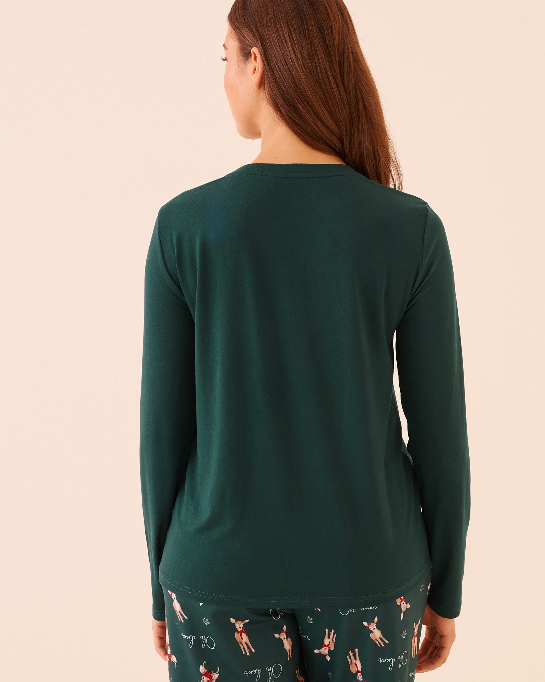 LA VIE EN ROSE Deer Print Super Soft Long Sleeve Shirt Fir Green 40100809 - View4