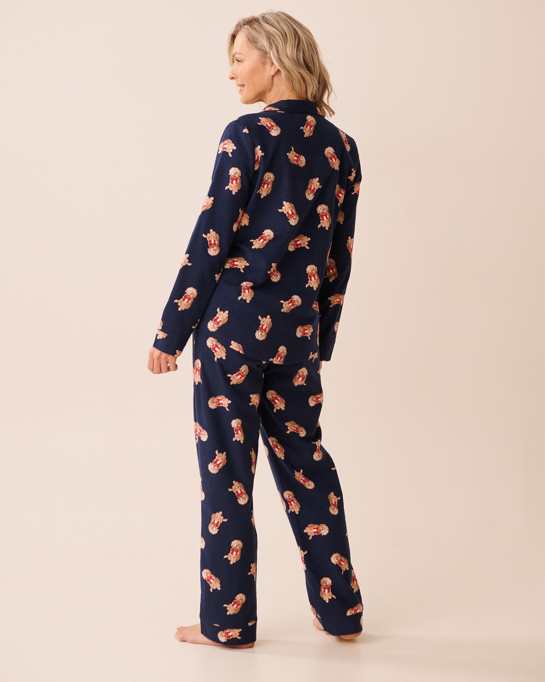 LA VIE EN ROSE Dog Print Flannel PJ Set Blue/Dogs 40400089 - View2