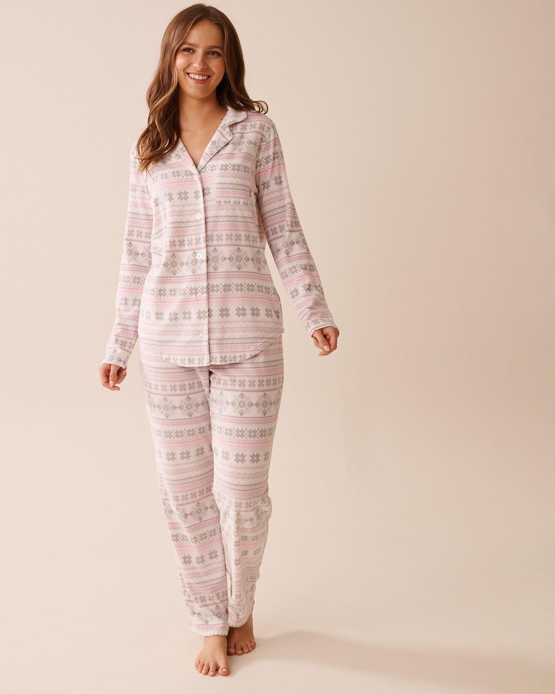 LA VIE EN ROSE Fair Isle Print Microfleece PJ Set Light Pink Fair Isle 40400090 - View1