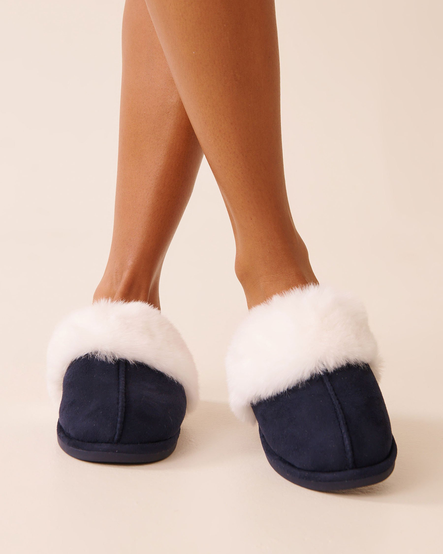 LA VIE EN ROSE Faux Suede and Faux Fur Slippers Evening Blue 40700431 - View1