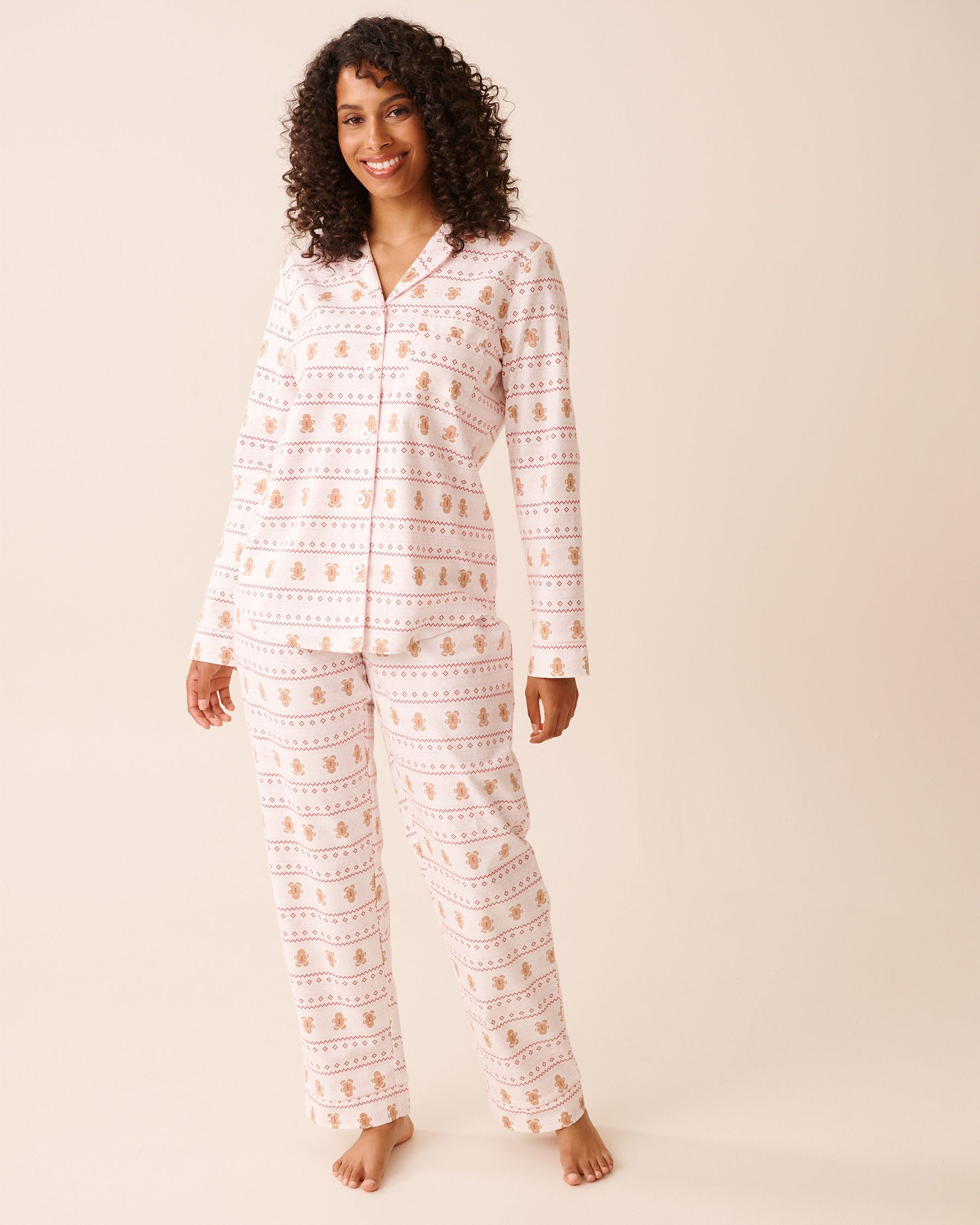 LA VIE EN ROSE Gingerbread Print Flannel PJ Set Fair Isle/Gingerbread 40400089 - View3