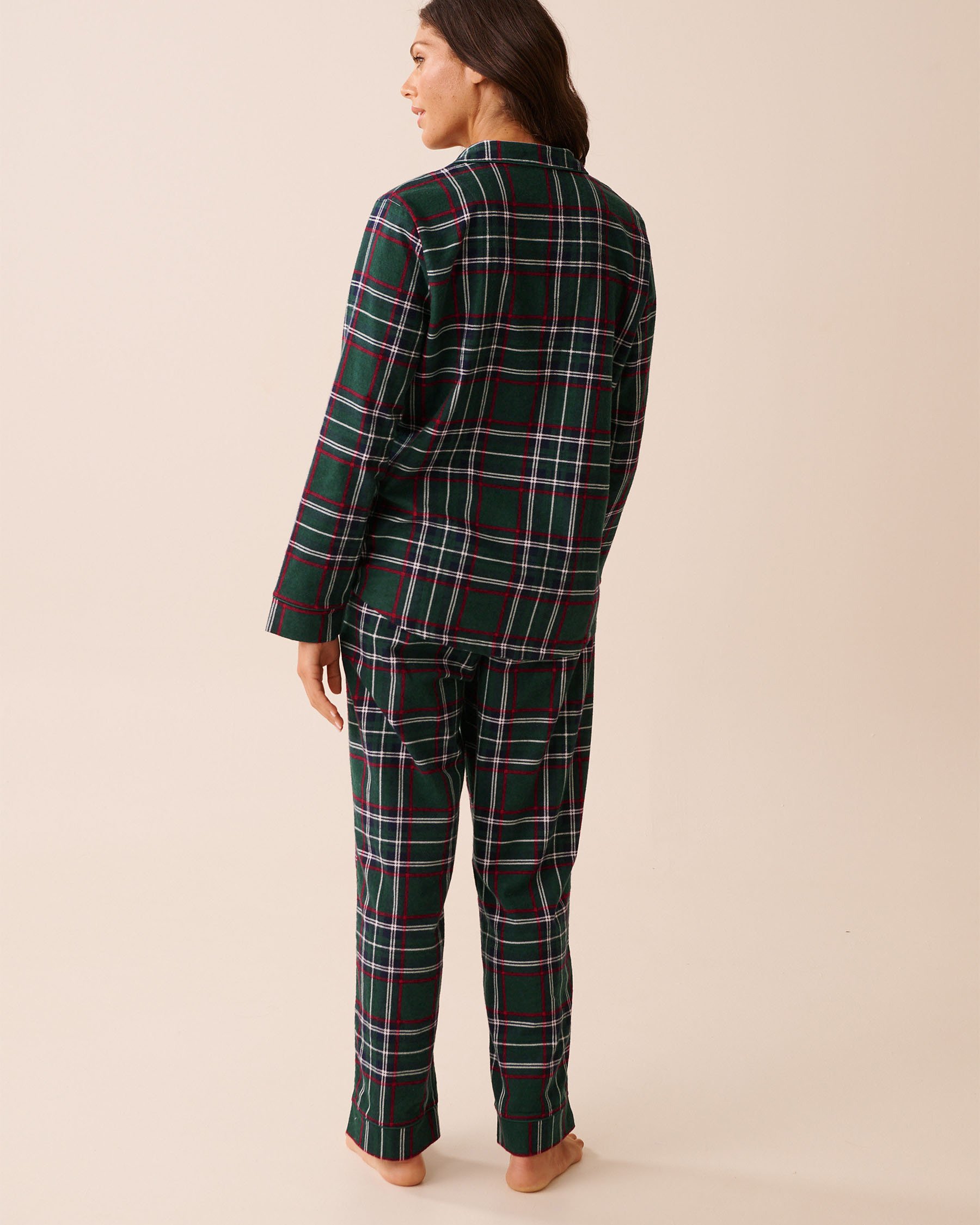 LA VIE EN ROSE Green Plaid Flannel PJ Set Green Plaid 40400089 - View2