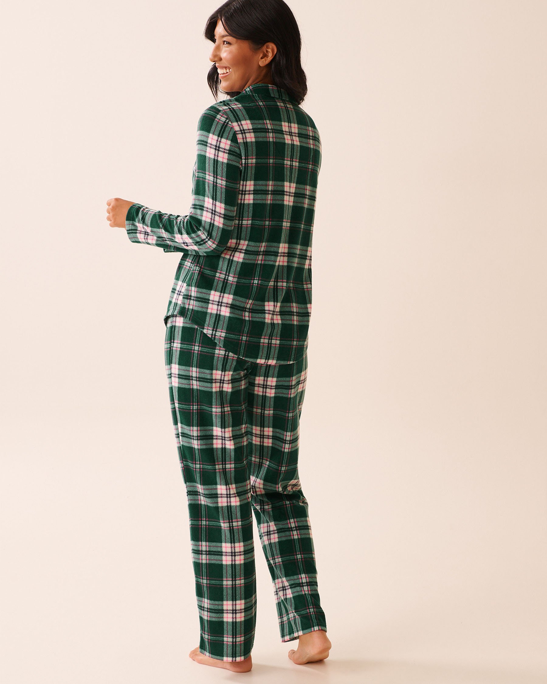LA VIE EN ROSE Green Plaid Microfleece PJ Set Green Plaid 40400090 - View2