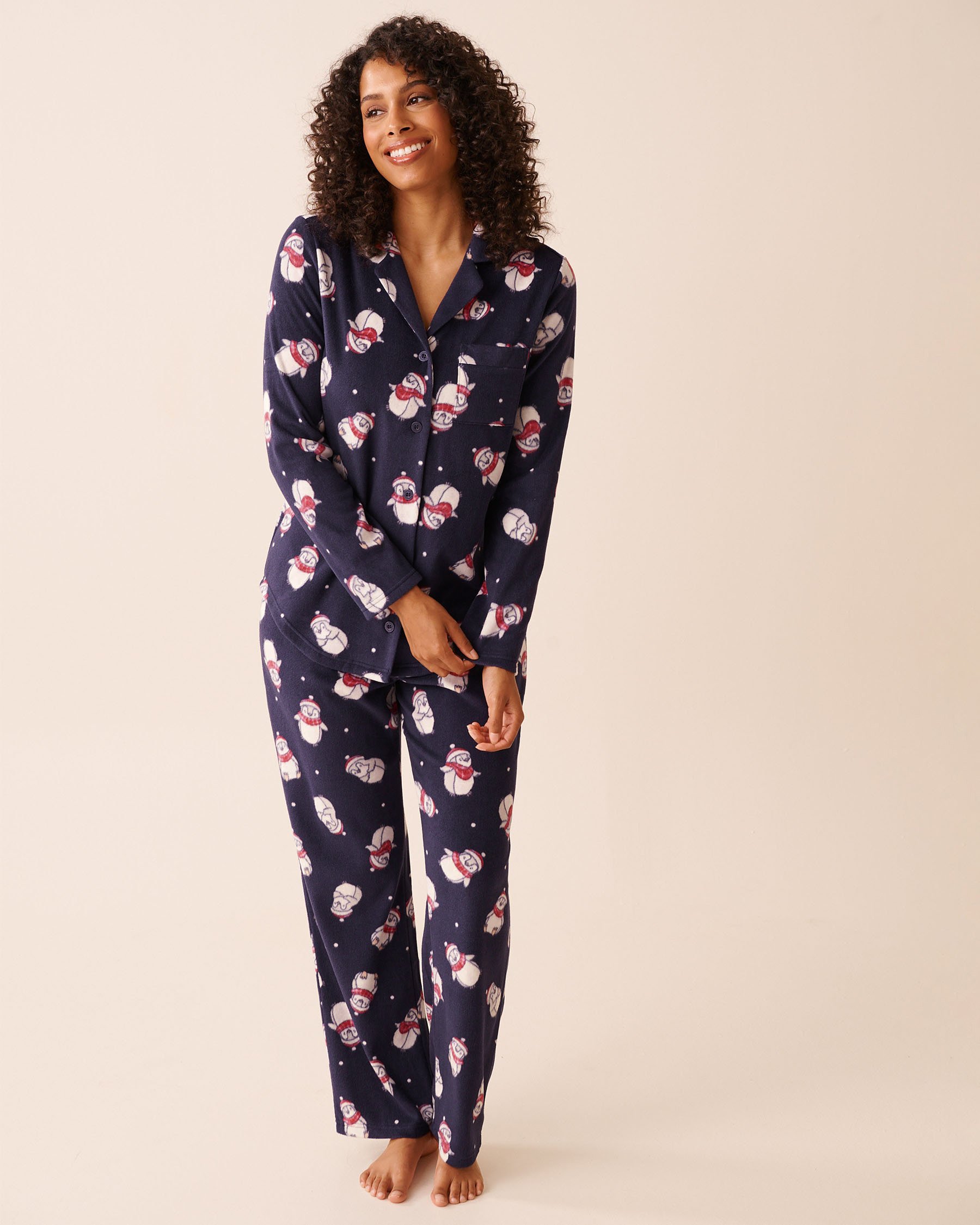 LA VIE EN ROSE Penguin Print Microfleece PJ Set Blue/Penguins 40400090 - View1