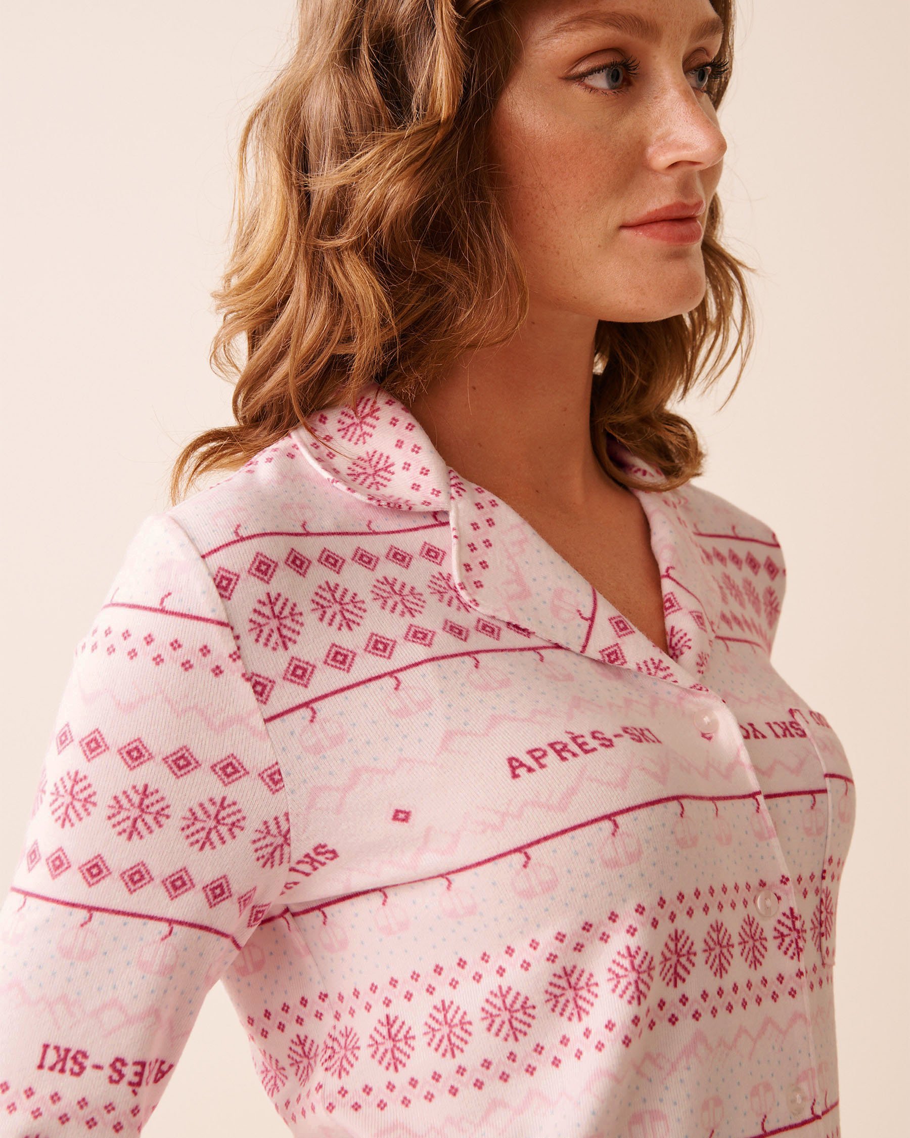 LA VIE EN ROSE Pink Fair Isle Print Recycled Fibers Button-down Shirt Pink Fair Isle 40100793 - View3