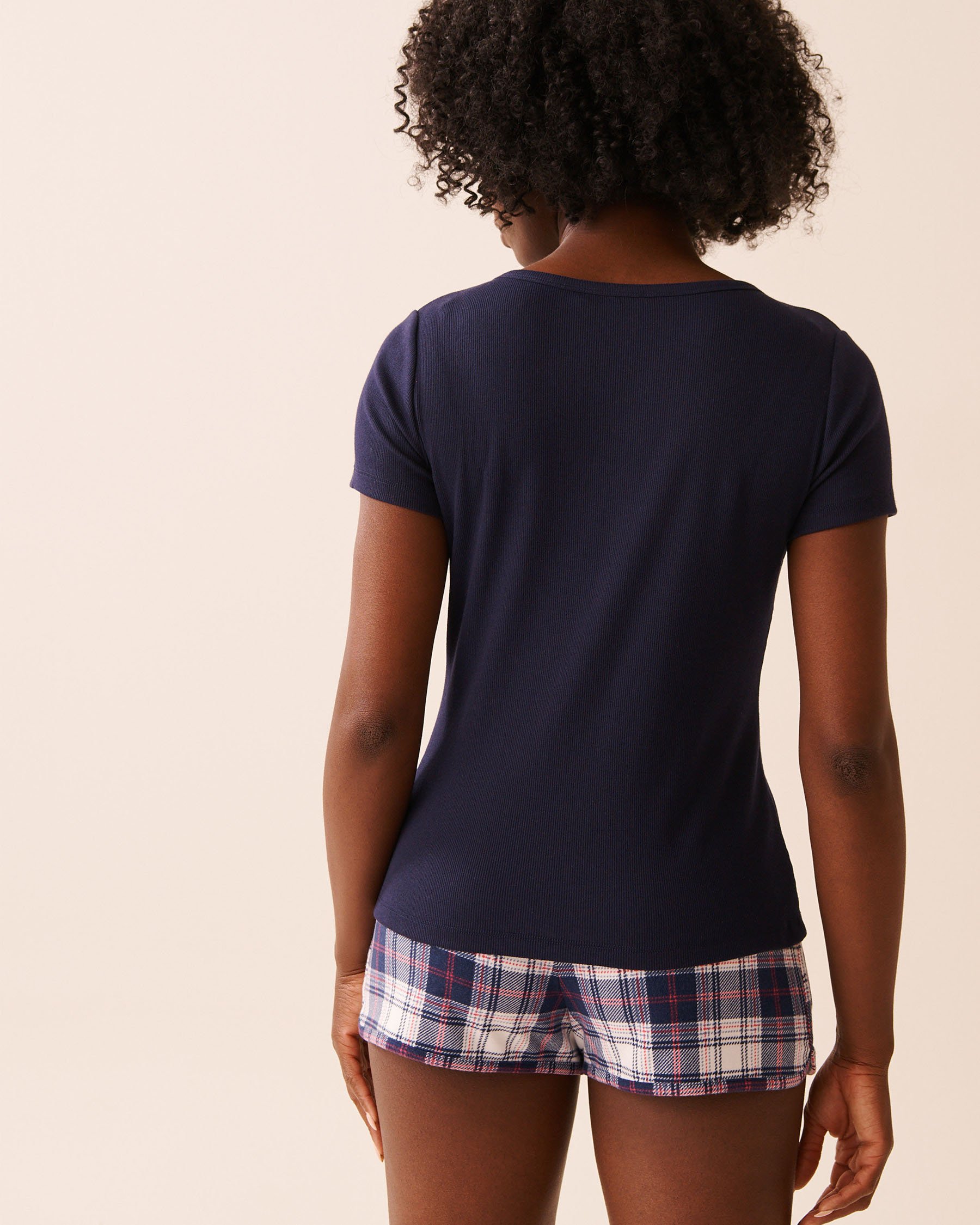 LA VIE EN ROSE Ribbed Henley T-shirt Evening Blue 40100804 - View2