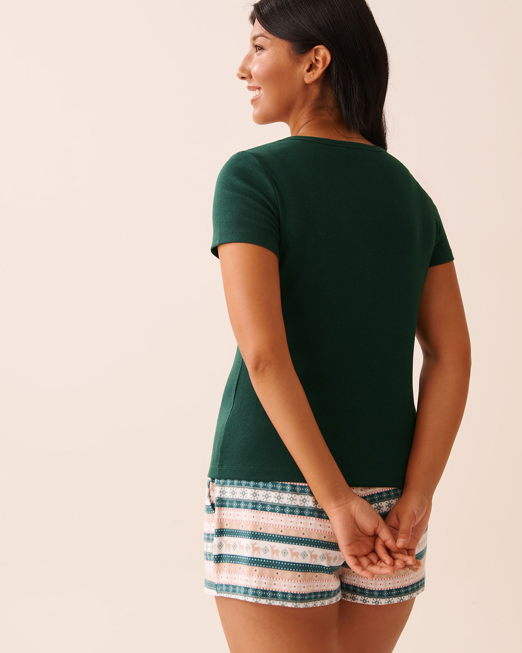 LA VIE EN ROSE Ribbed Henley T-shirt Fir Green 40100804 - View2