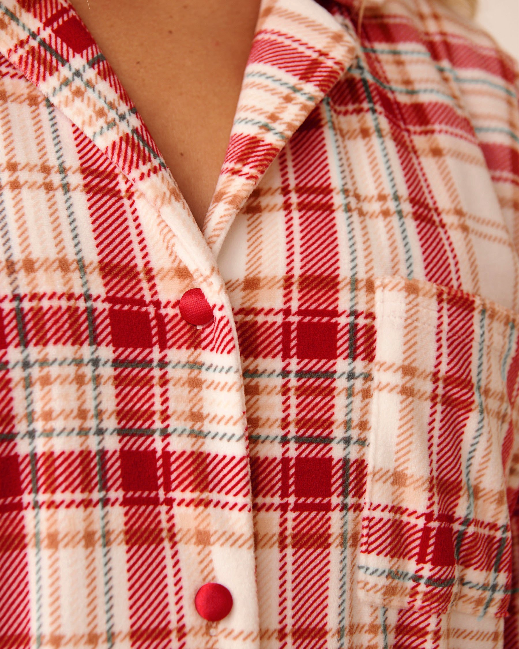 LA VIE EN ROSE Red & Beige Plaid Soft Velour Button-down Shirt Red & Beige Plaid 40100799 - View6