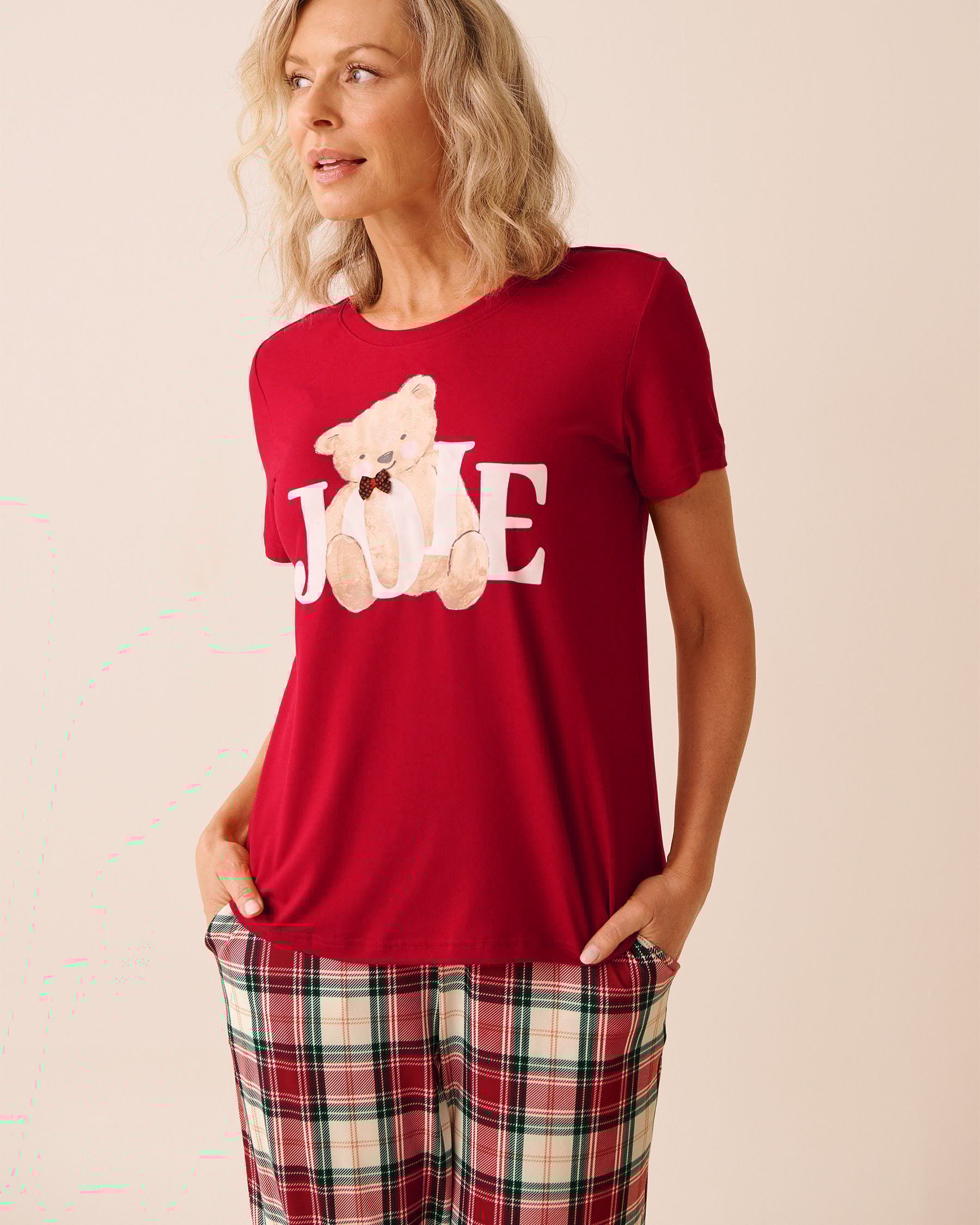 LA VIE EN ROSE Teddy Bear Print Super Soft T-shirt Red/Teddy Bears 40100808 - View1