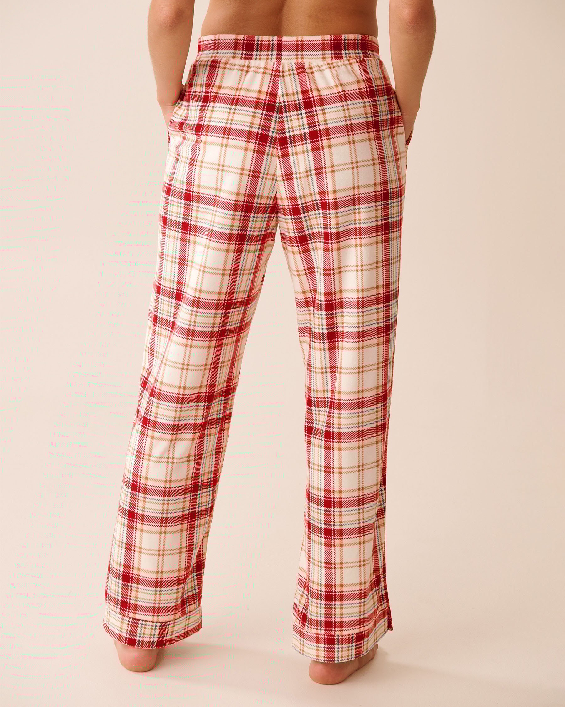 LA VIE EN ROSE Red & Beige Plaid Soft Velour Pajama Pants Red & Beige Plaid 40200787 - View4