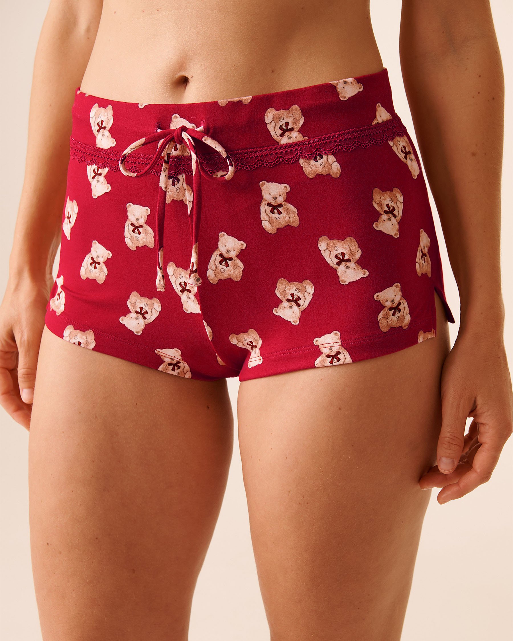 LA VIE EN ROSE Teddy Bear Print Super Soft Pajama Shorts Red/Teddy Bears 40200790 - View1