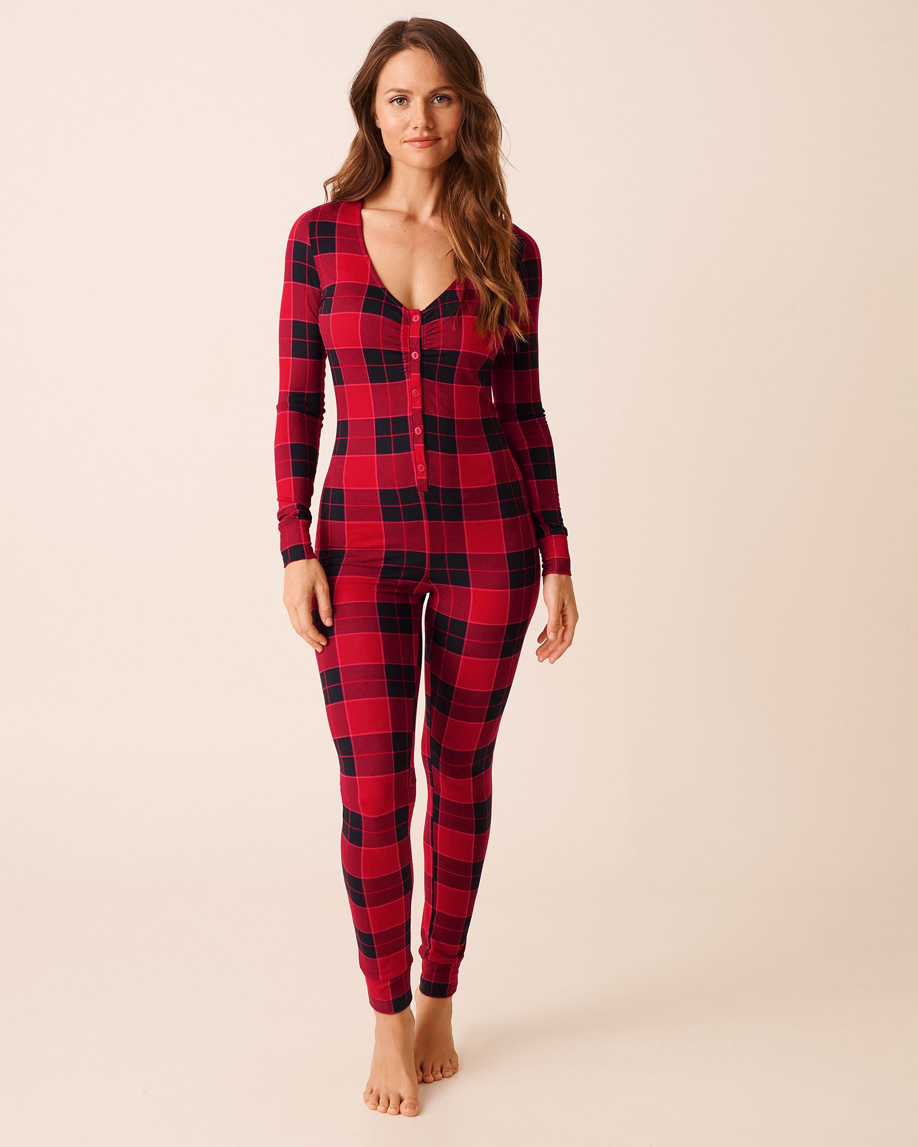 LA VIE EN ROSE Buffalo Plaid Super Soft Long Sleeve Jumpsuit Buffalo Plaid 40300066 - View1