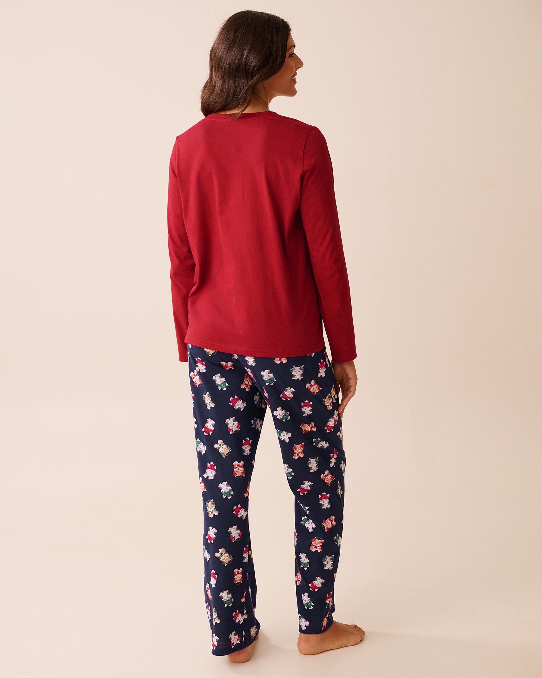 LA VIE EN ROSE Kitten Print Cotton PJ Set Red/Kittens 40400087 - View2