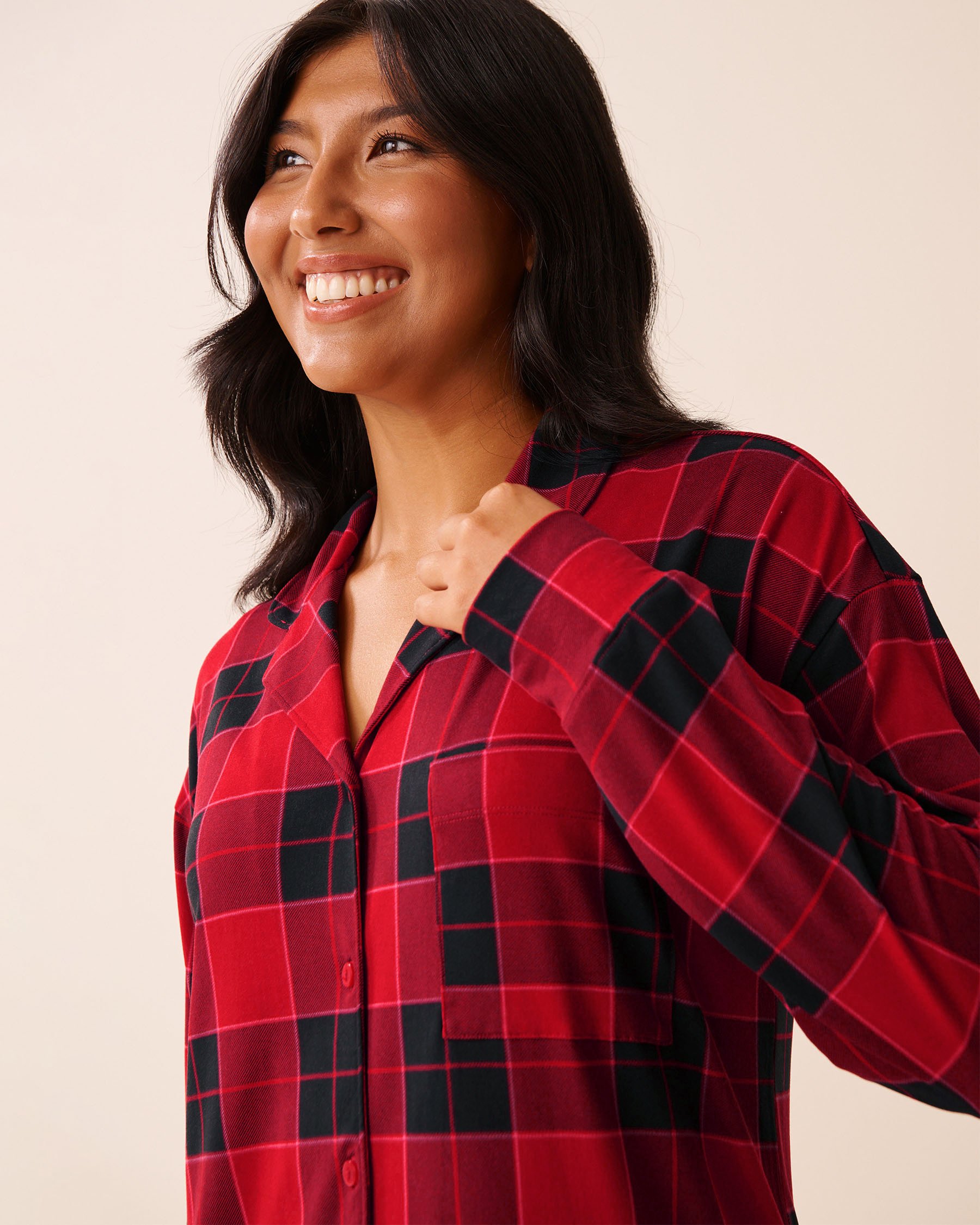 LA VIE EN ROSE Buffalo Plaid Super Soft Button-down Sleepshirt Buffalo Plaid 40500461 - View3