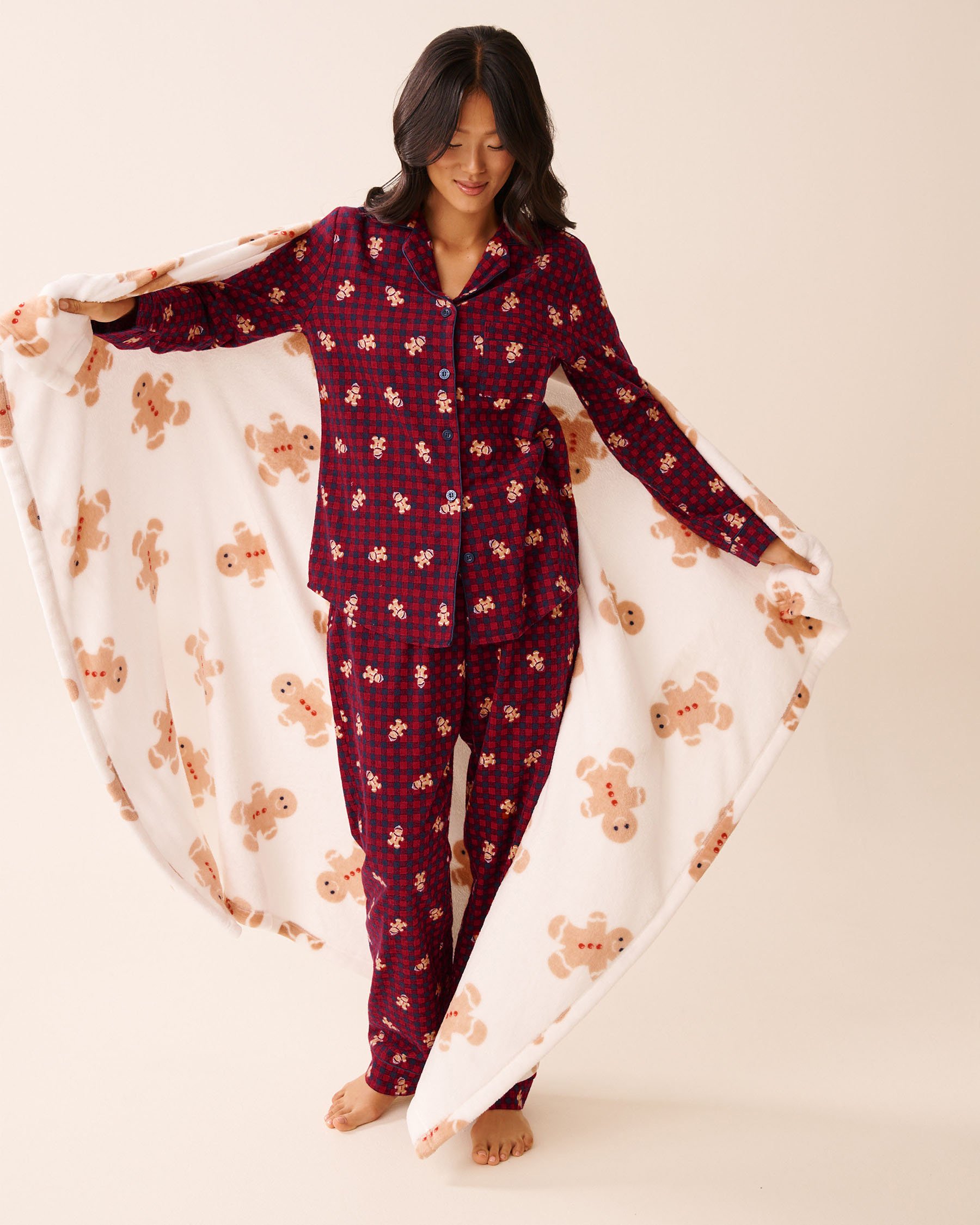 LA VIE EN ROSE Couverture pain d'épices en peluche douce Blanc/Pain d'épices 40700441 - Voir3