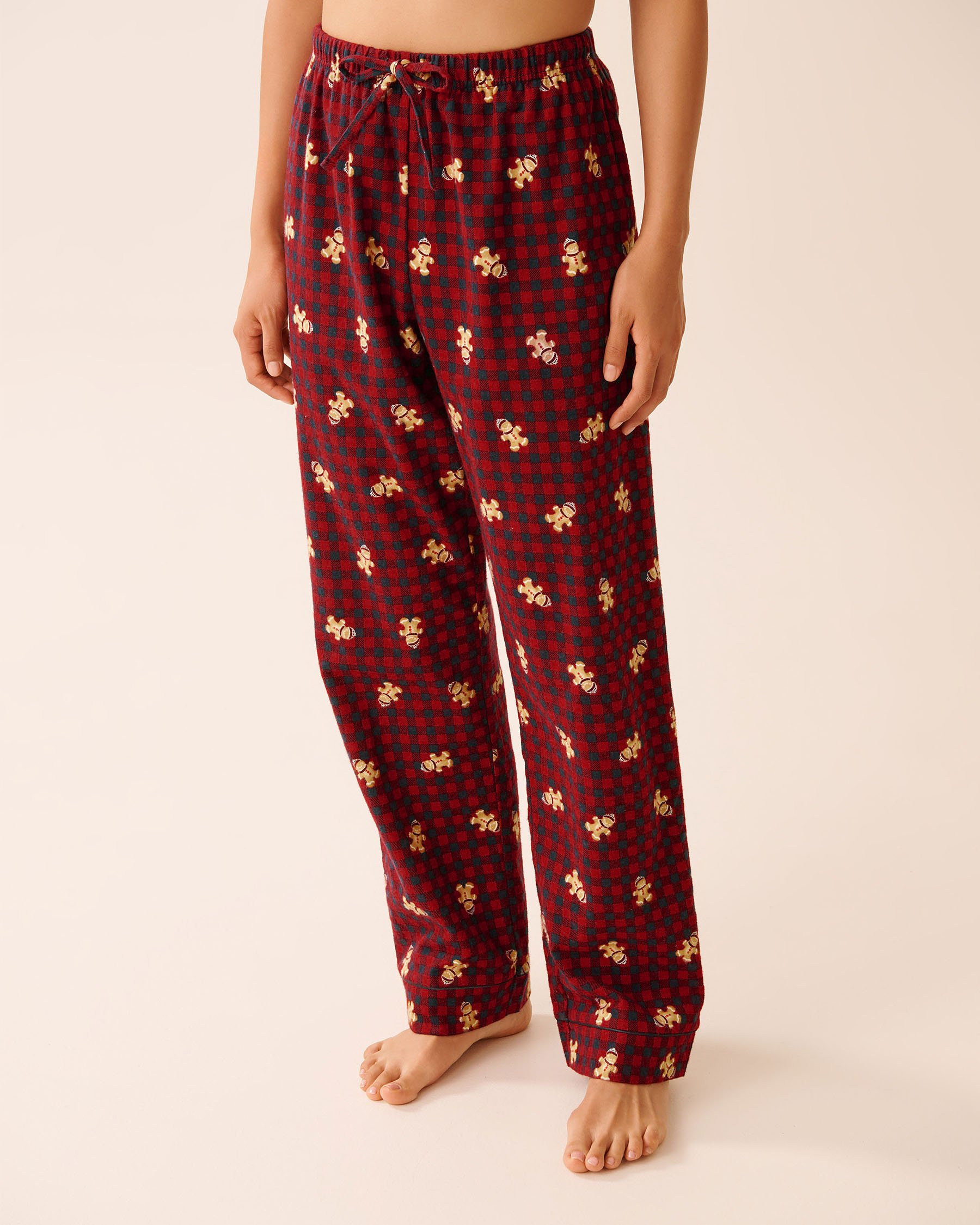 LA VIE EN ROSE Gingerbread Print Flannel PJ Set Red Plaid/Gingerbread 40400089 - View6