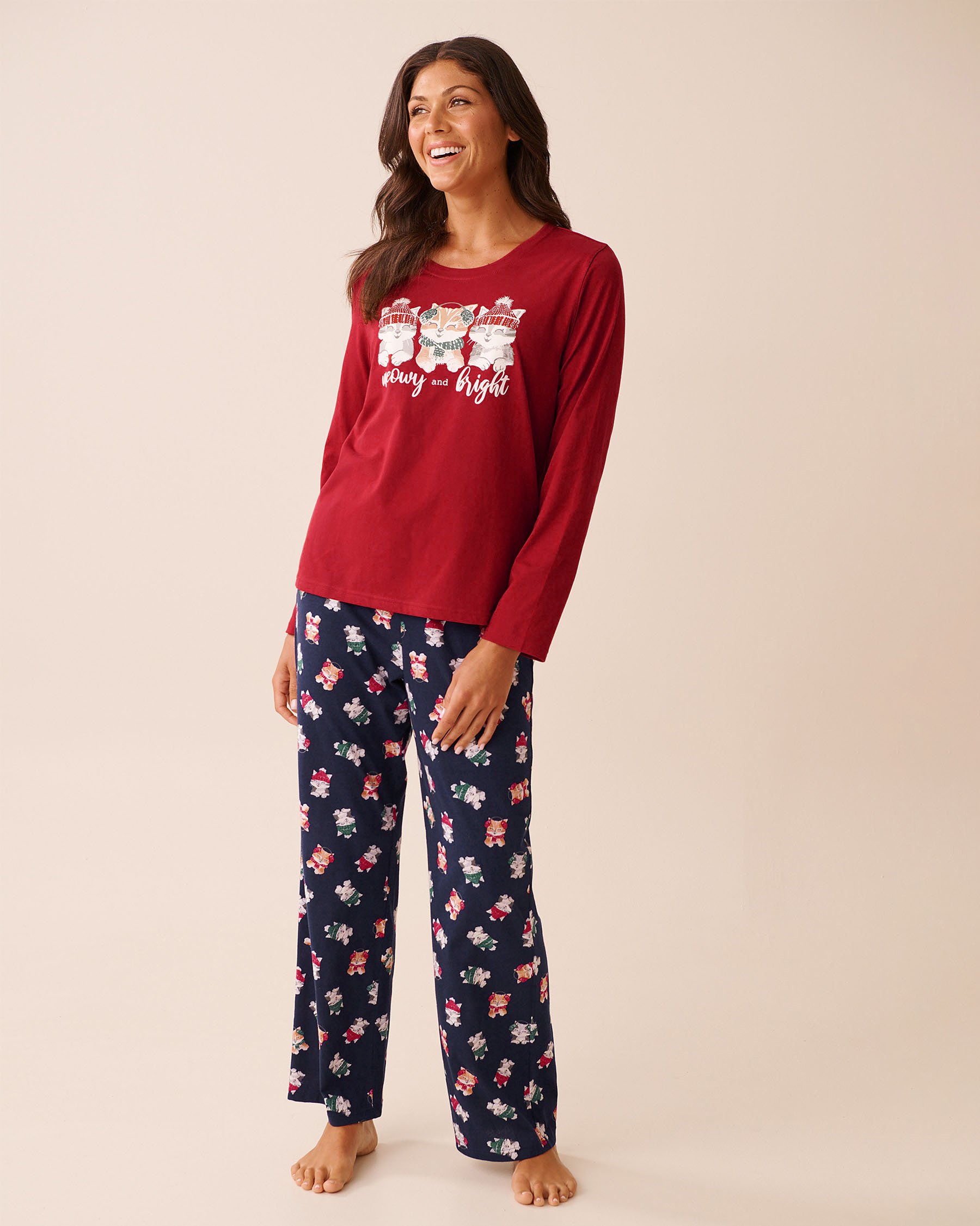 LA VIE EN ROSE Kitten Print Cotton PJ Set Red/Kittens 40400087 - View3