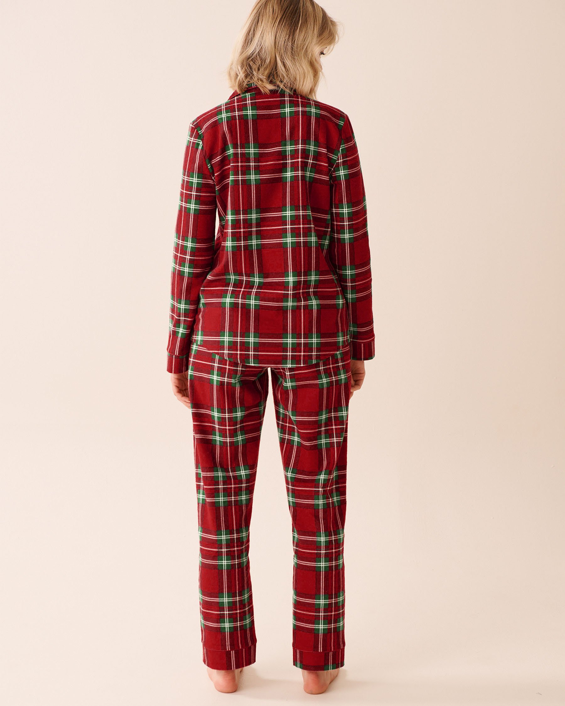 LA VIE EN ROSE Red Plaid Flannel PJ Set Red & Green Plaid 40400089 - View2